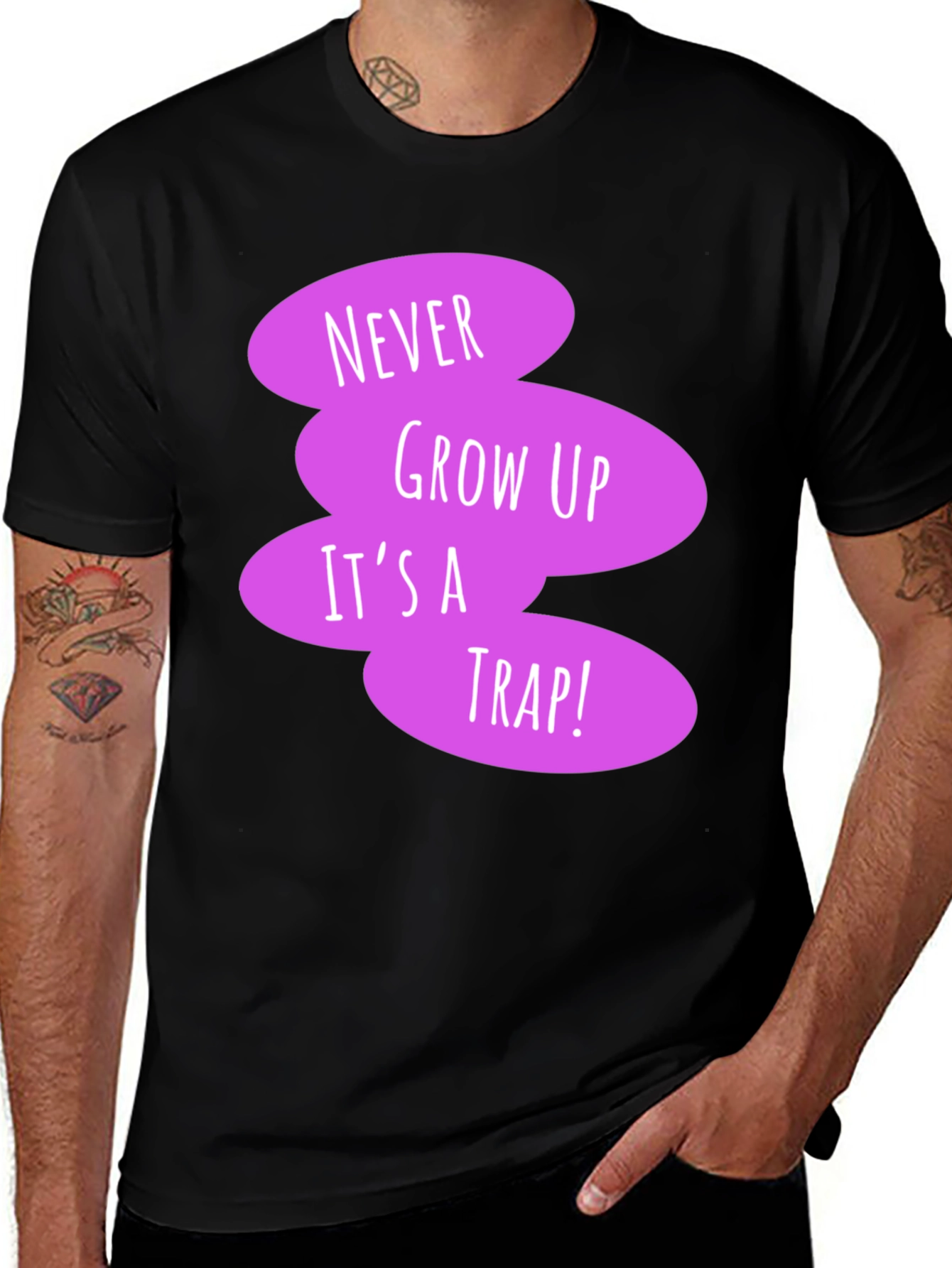 Variant 21 of Never Grow Up Black T-Shirt - Fun Novelty Tee