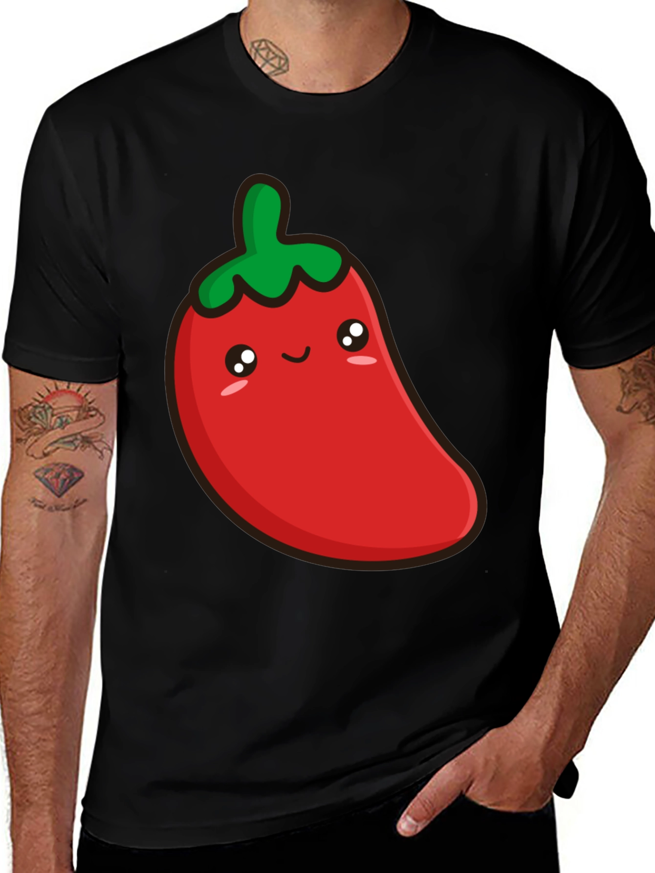 Cute Chili Pepper Graphic Tee - Unisex Black T-Shirt