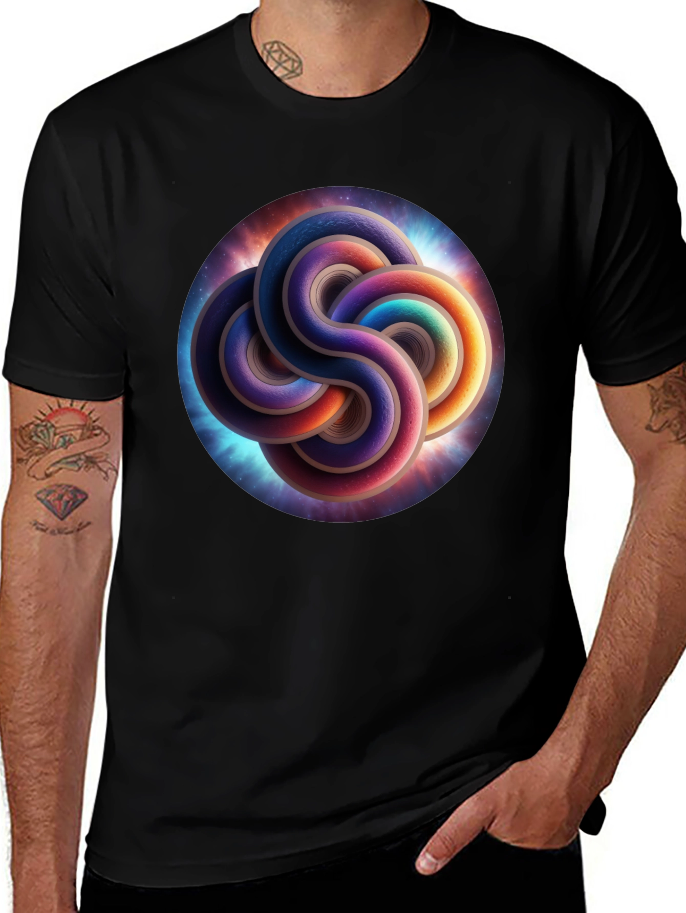 Variant 29 of Cosmic Knot T-Shirt - Black, Unique Design