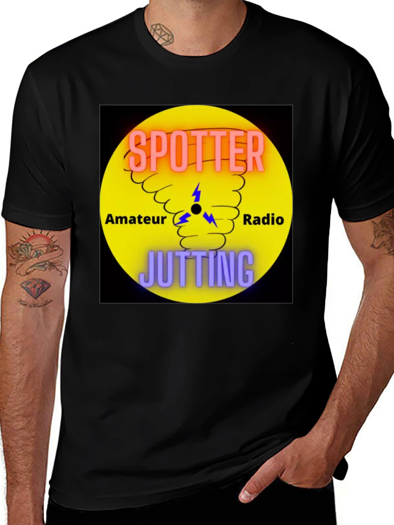 Variant 8 of Spotter Amateur Radio Jutting Black T-Shirt