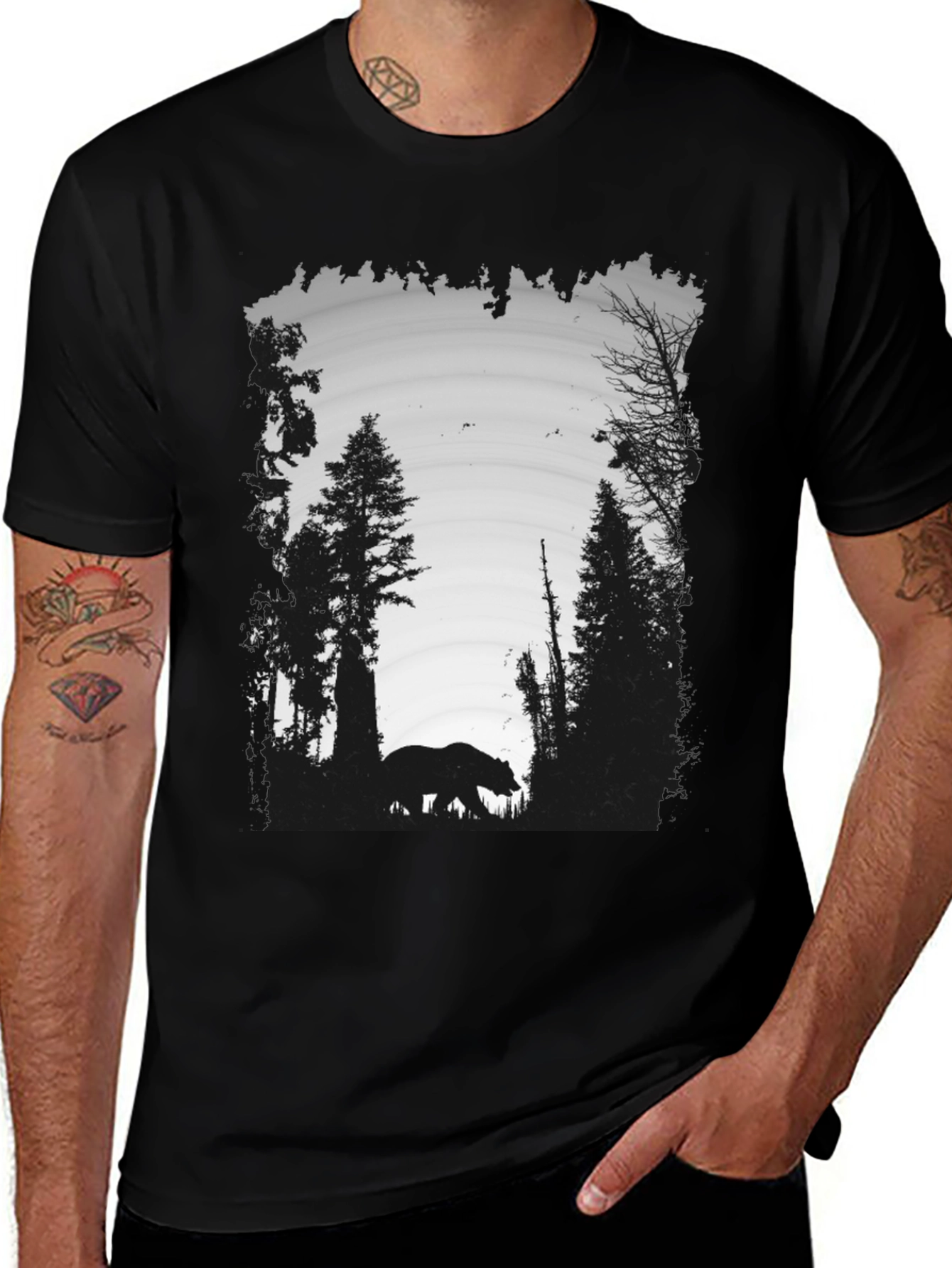 Variant 9 of Bear Silhouette Graphic Print Black T-Shirt