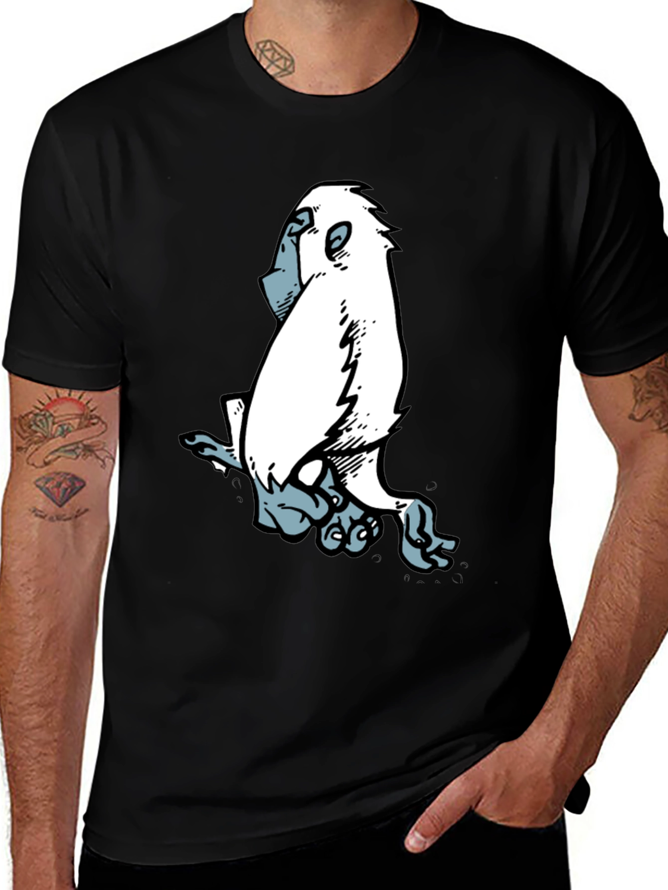 Variant 10 of Men's Black T-Shirt with Cartoon Yeti Graphic
