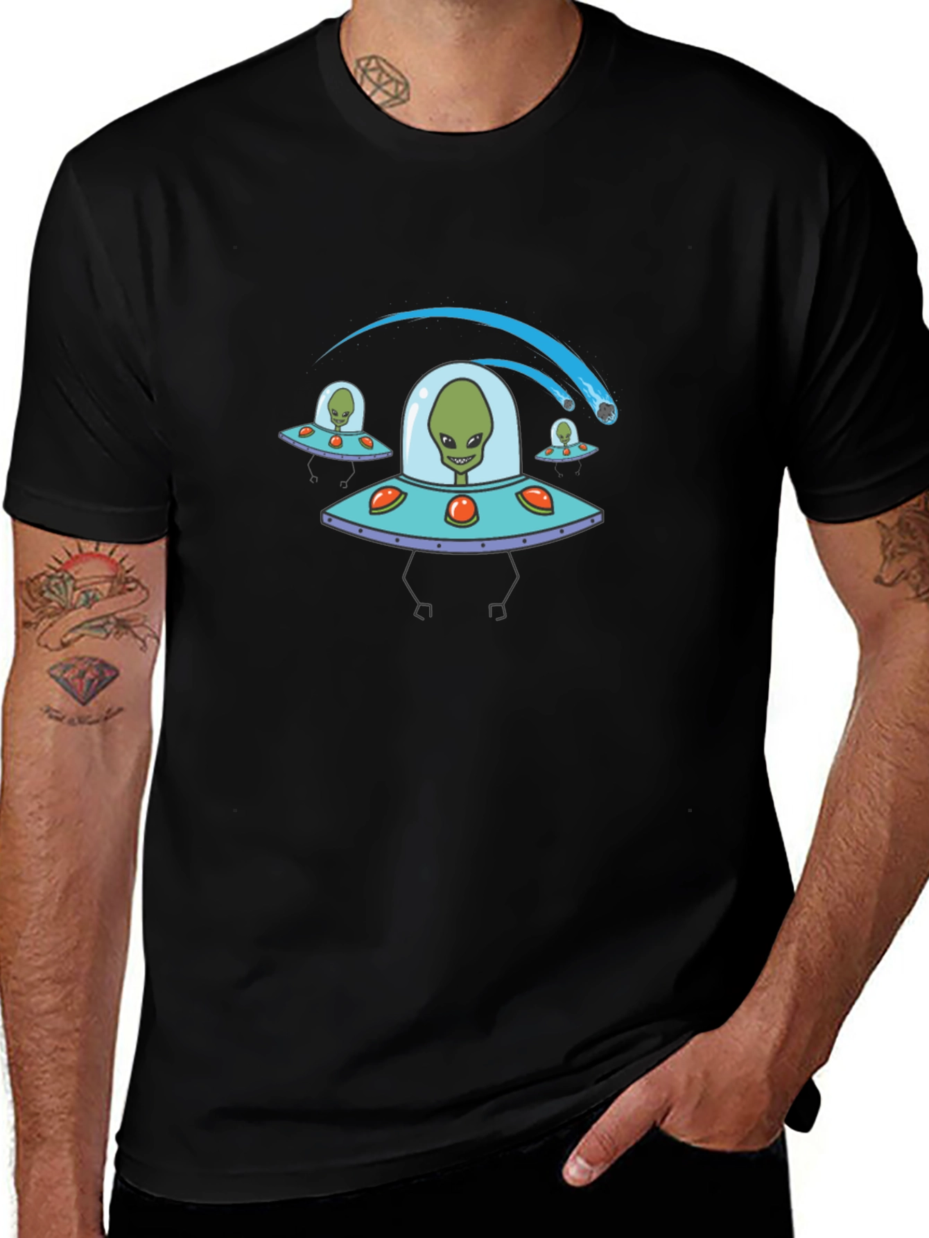 Variant 24 of Alien UFO Invasion Black Graphic T-Shirt