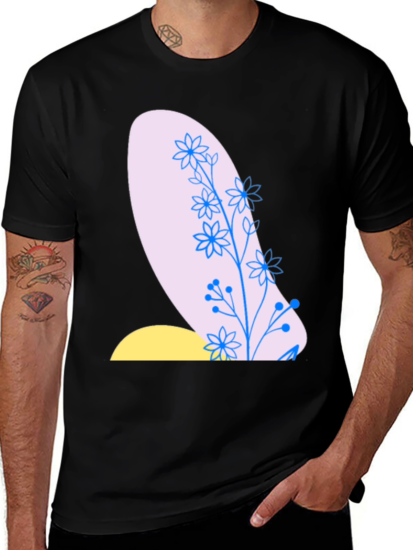 Variant 12 of Floral Graphic Print Black T-Shirt