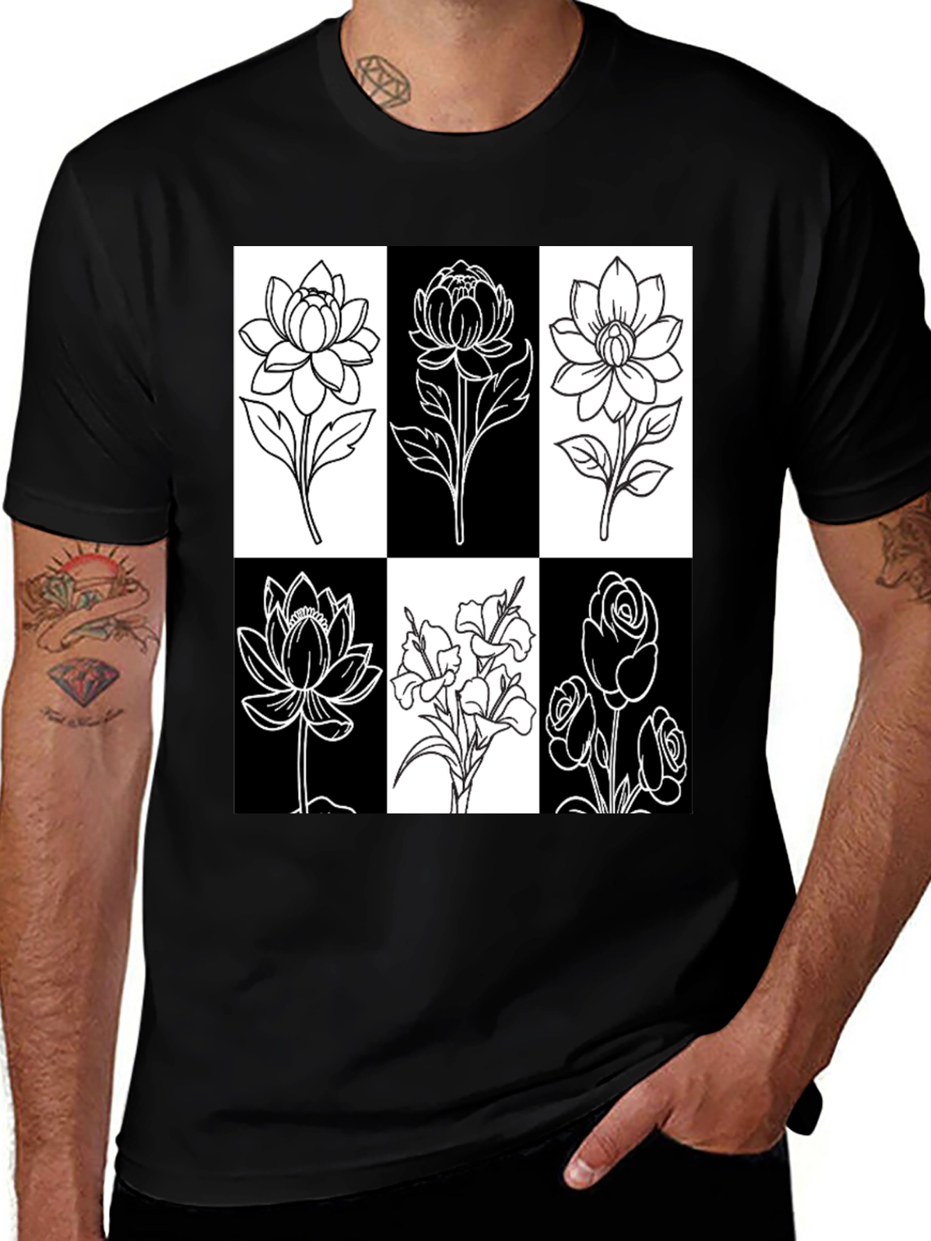 Variant 30 of Floral Grid Graphic Tee - Black