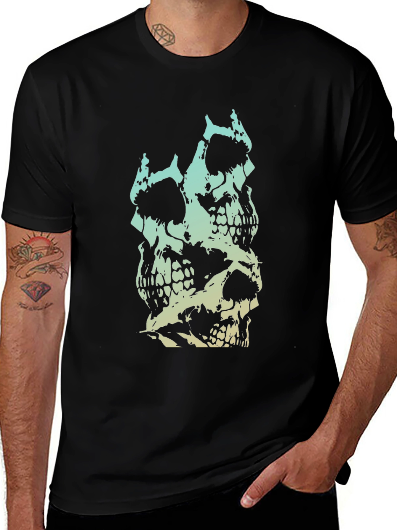 Variant 16 of Skull Stack Graphic Tee - Bold & Edgy Design