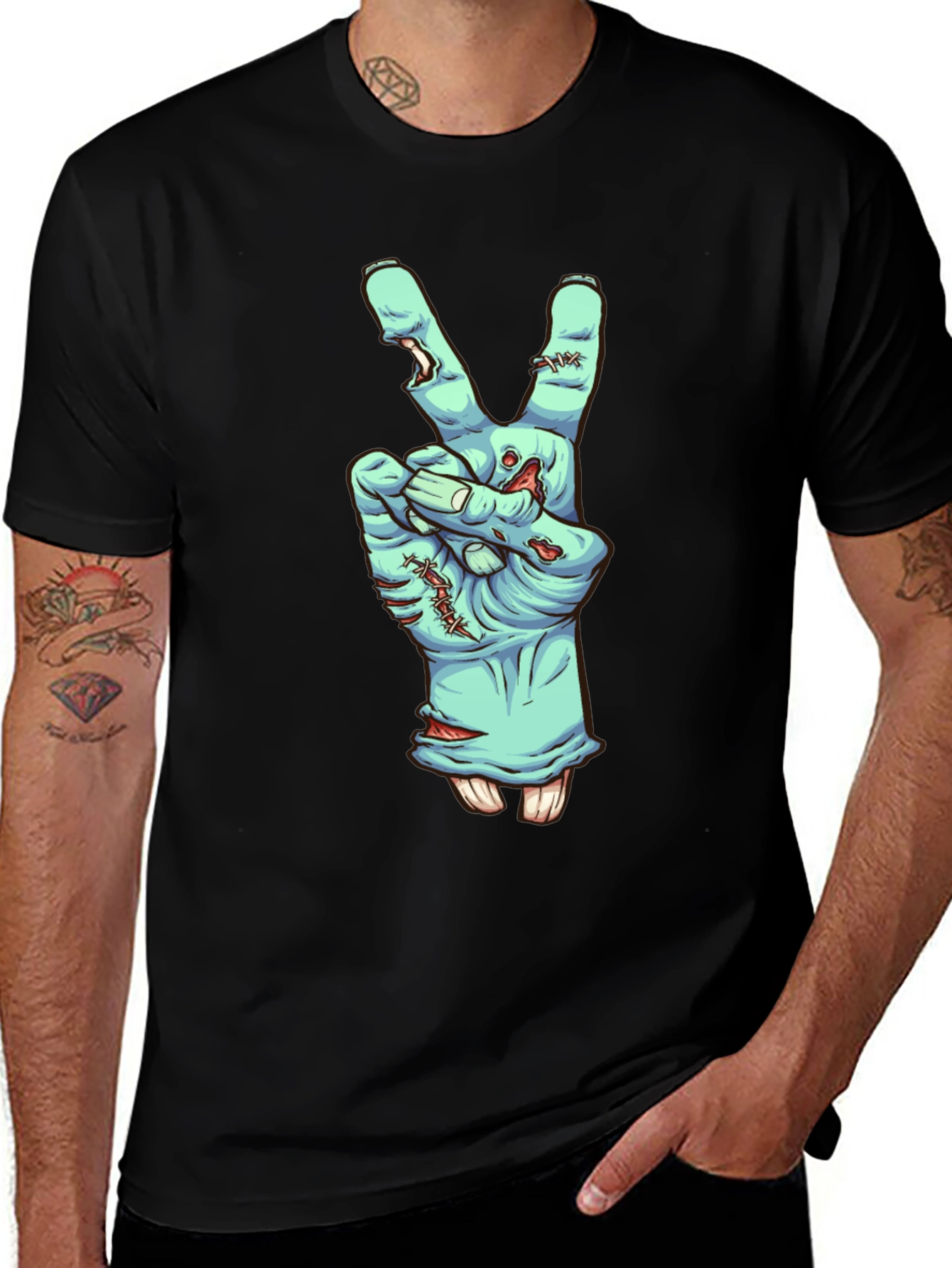 Variant 17 of Zombie Peace Sign Graphic Tee - Spooky Style
