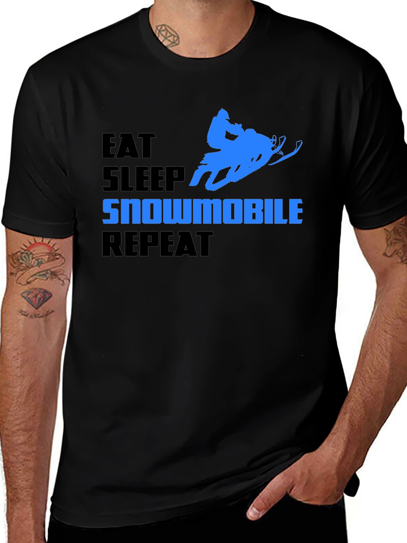 Variant 18 of Eat Sleep Snowmobile Repeat Black Graphic T-Shirt