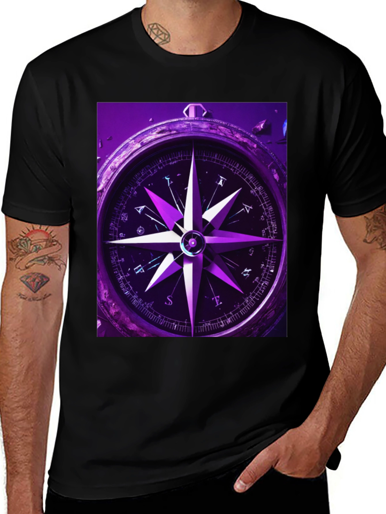 Variant 16 of Compass Graphic T-Shirt - Black Cotton Tee