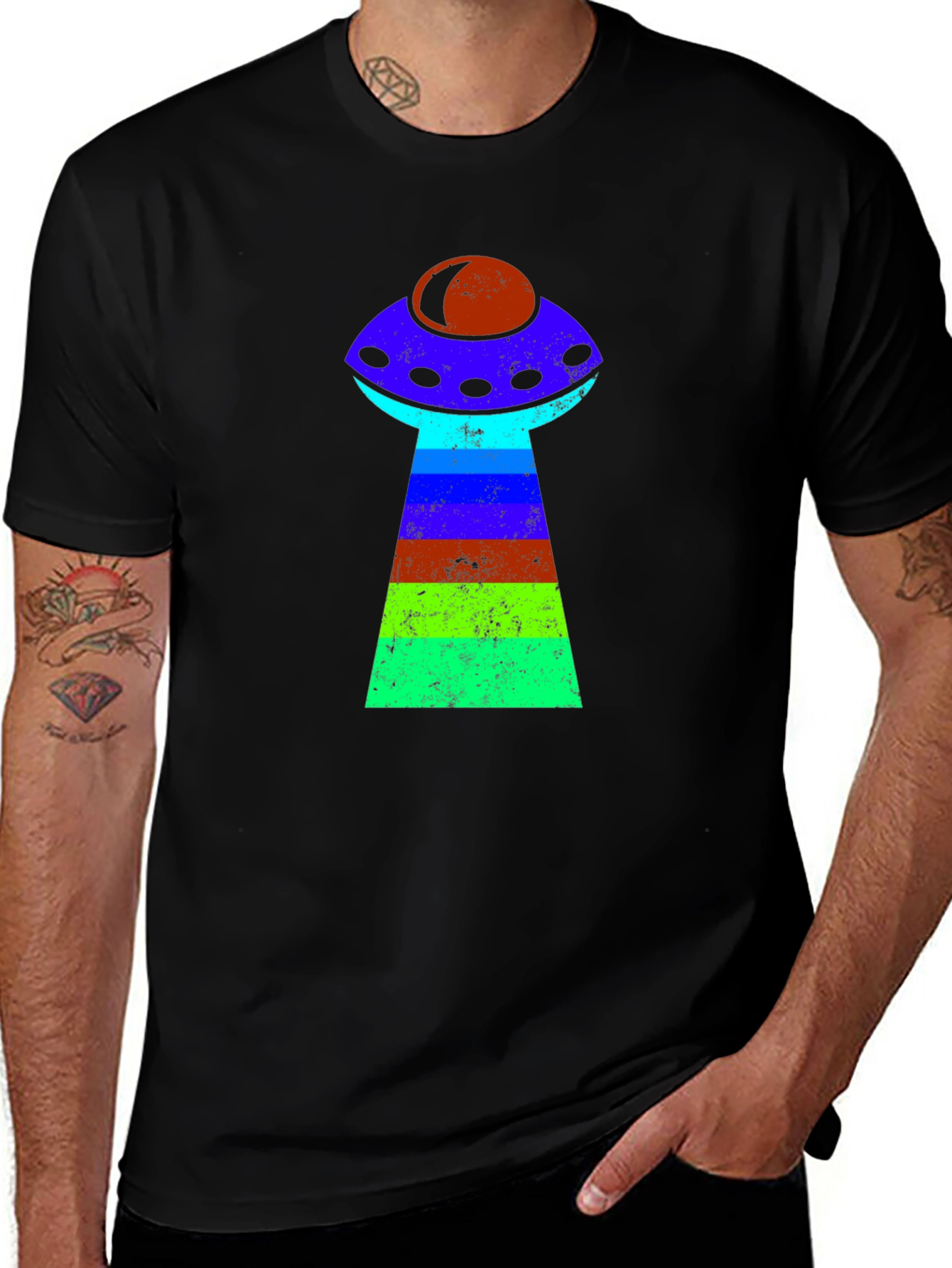 Retro Alien UFO T-Shirt - Black Graphic Tee