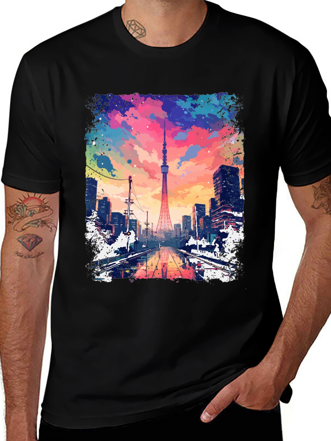 Tokyo Tower Graphic Tee - Cityscape Men's T-Shirt
