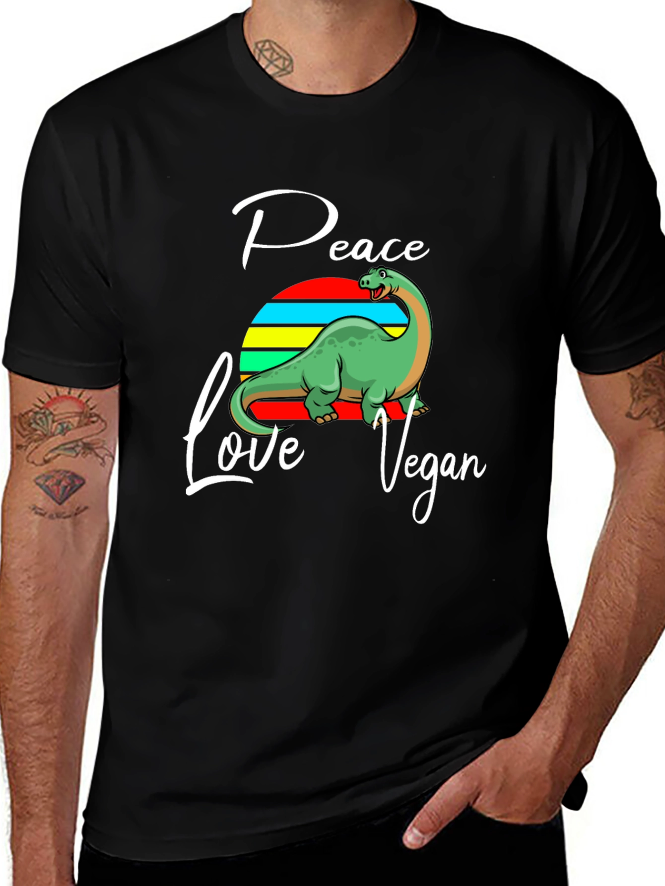 Variant 7 of Peace Love Vegan Dinosaur Graphic T-Shirt
