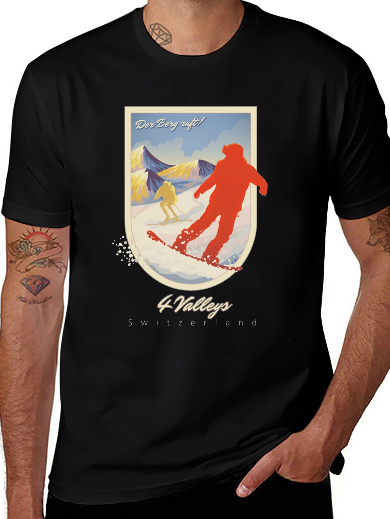 Variant 12 of 4 Valleys Switzerland Skiing T-Shirt