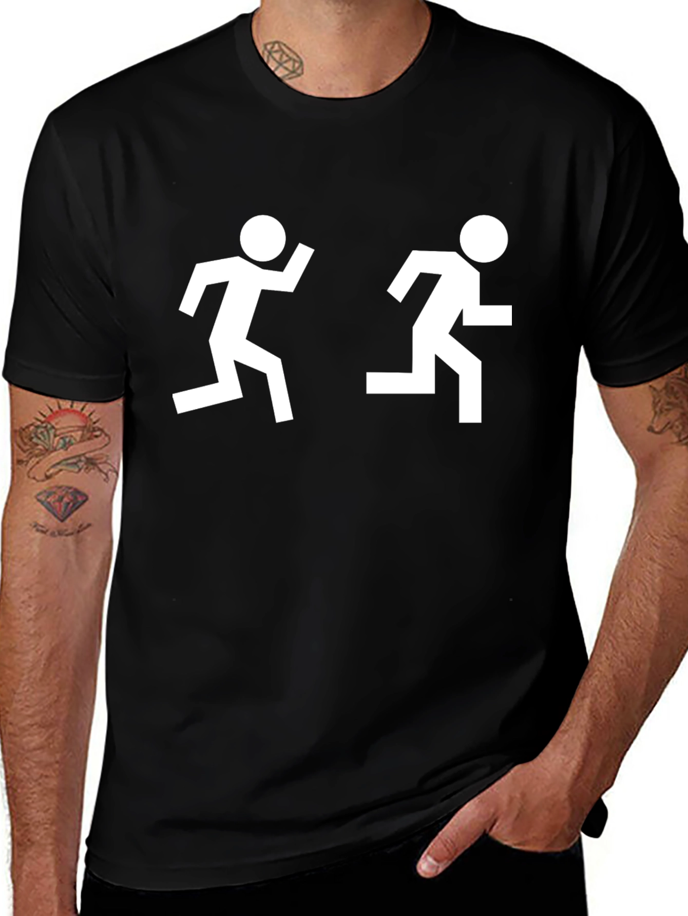 Running Man Graphic Tee - Black Cotton T-Shirt