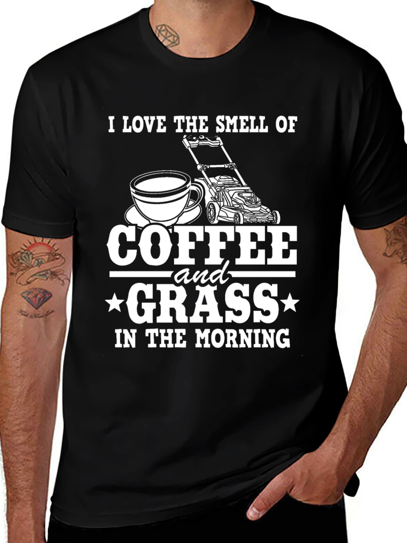 Variant 30 of Coffee and Grass T-Shirt: Morning Lawn Care