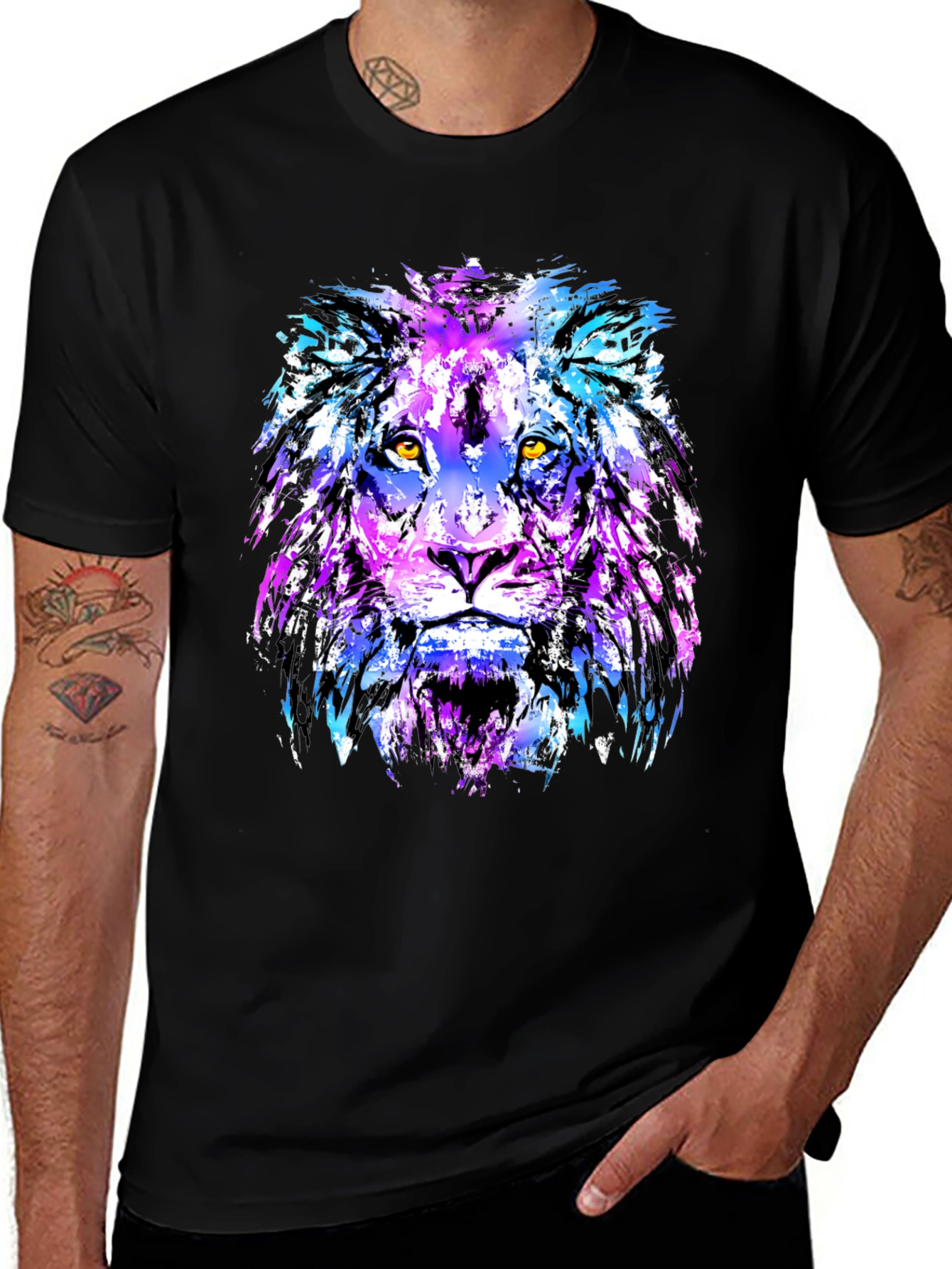 Variant 3 of Vivid Lion Graphic Tee - Men's Black T-Shirt