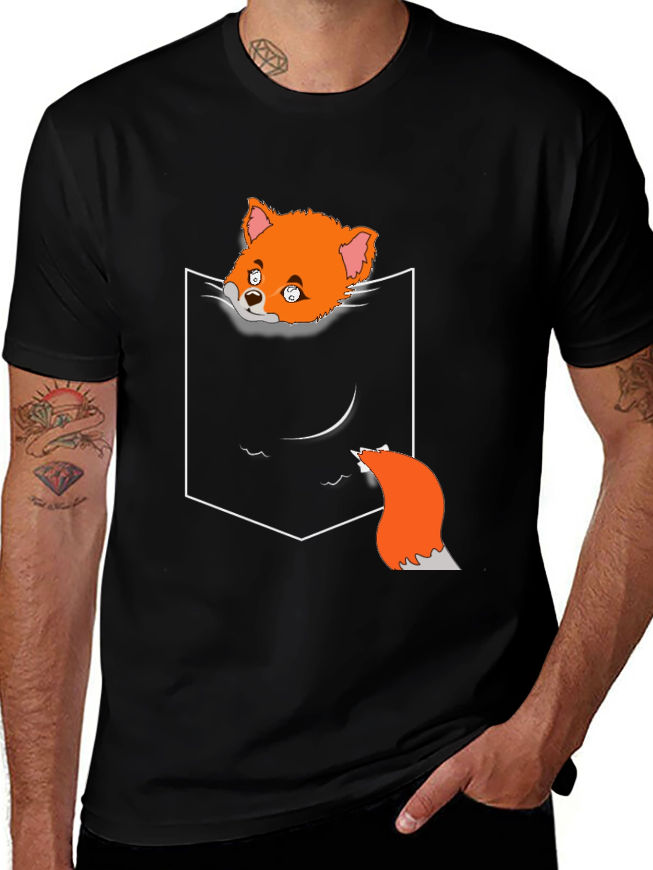 Black Fox in Pocket Graphic T-Shirt main image