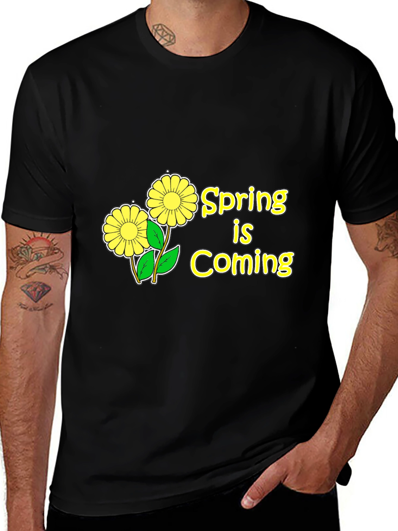 Variant 21 of Spring Is Coming Graphic Black T-Shirt