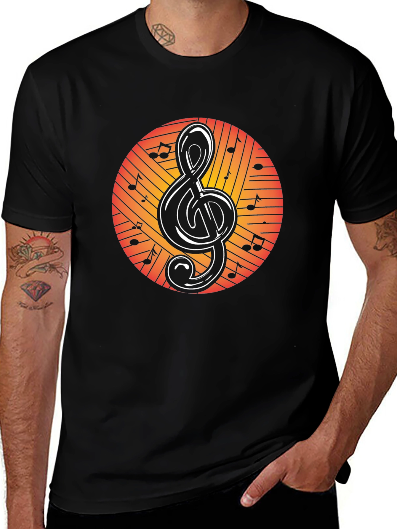 Black Musical Treble Clef Graphic Tee - Black Cotton main image