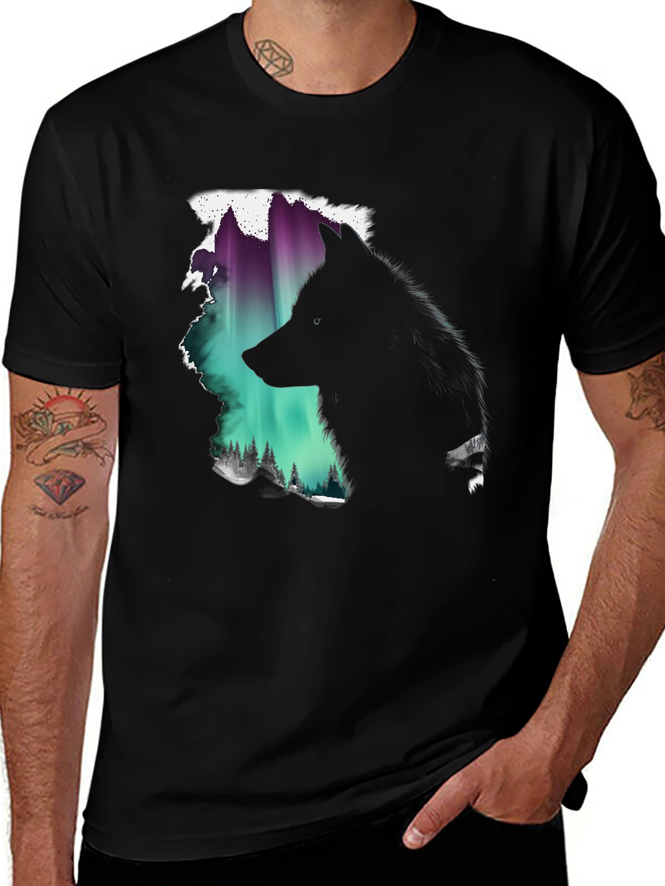 Variant 21 of Wolf Aurora Graphic Tee - Nature Inspired T-Shirt