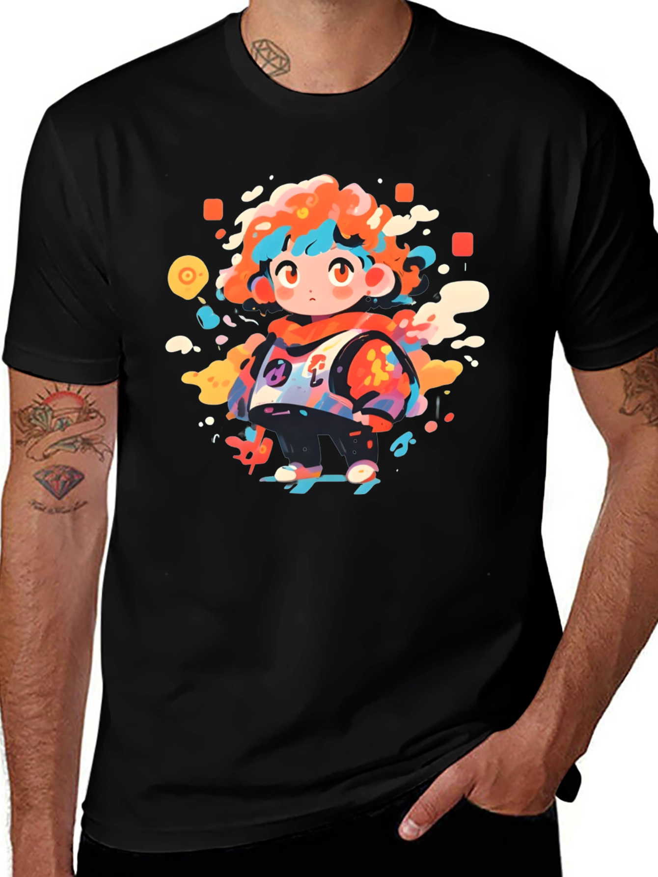 Variant 7 of Funky Character Graphic Black T-Shirt