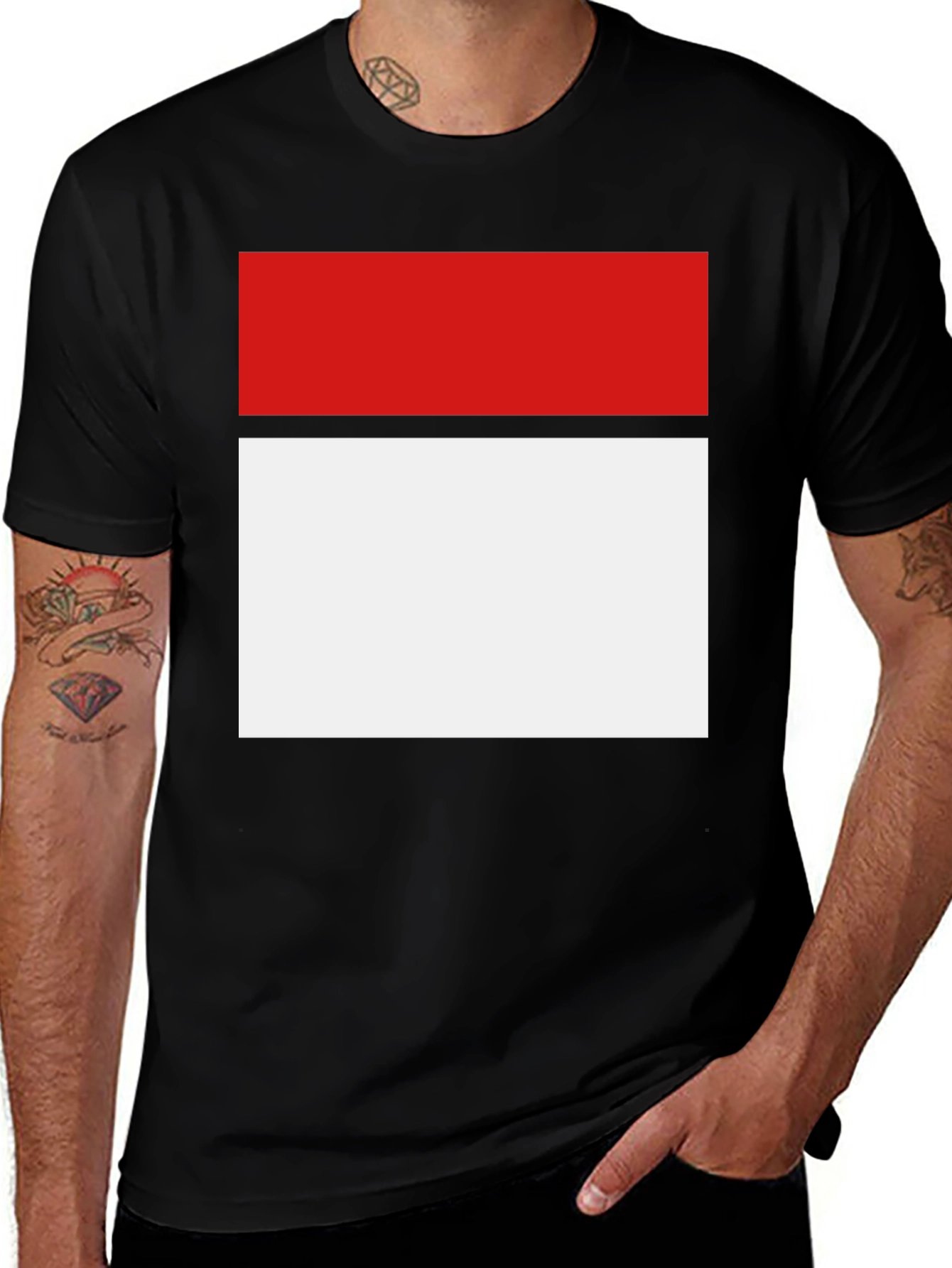 Variant 9 of Modern Two-Tone Graphic Tee - Bold Red & White Block Design
