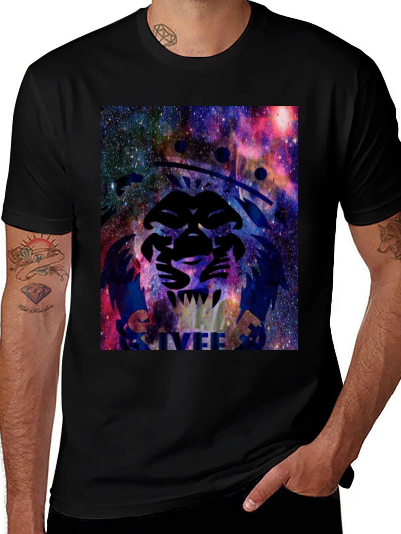 Variant 20 of Galaxy Lion Graphic Print Black T-Shirt