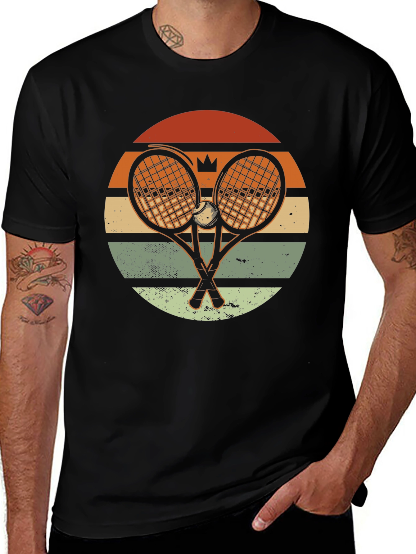 Variant 3 of Retro Tennis Sunset Tee - Vintage Tennis Racket Shirt