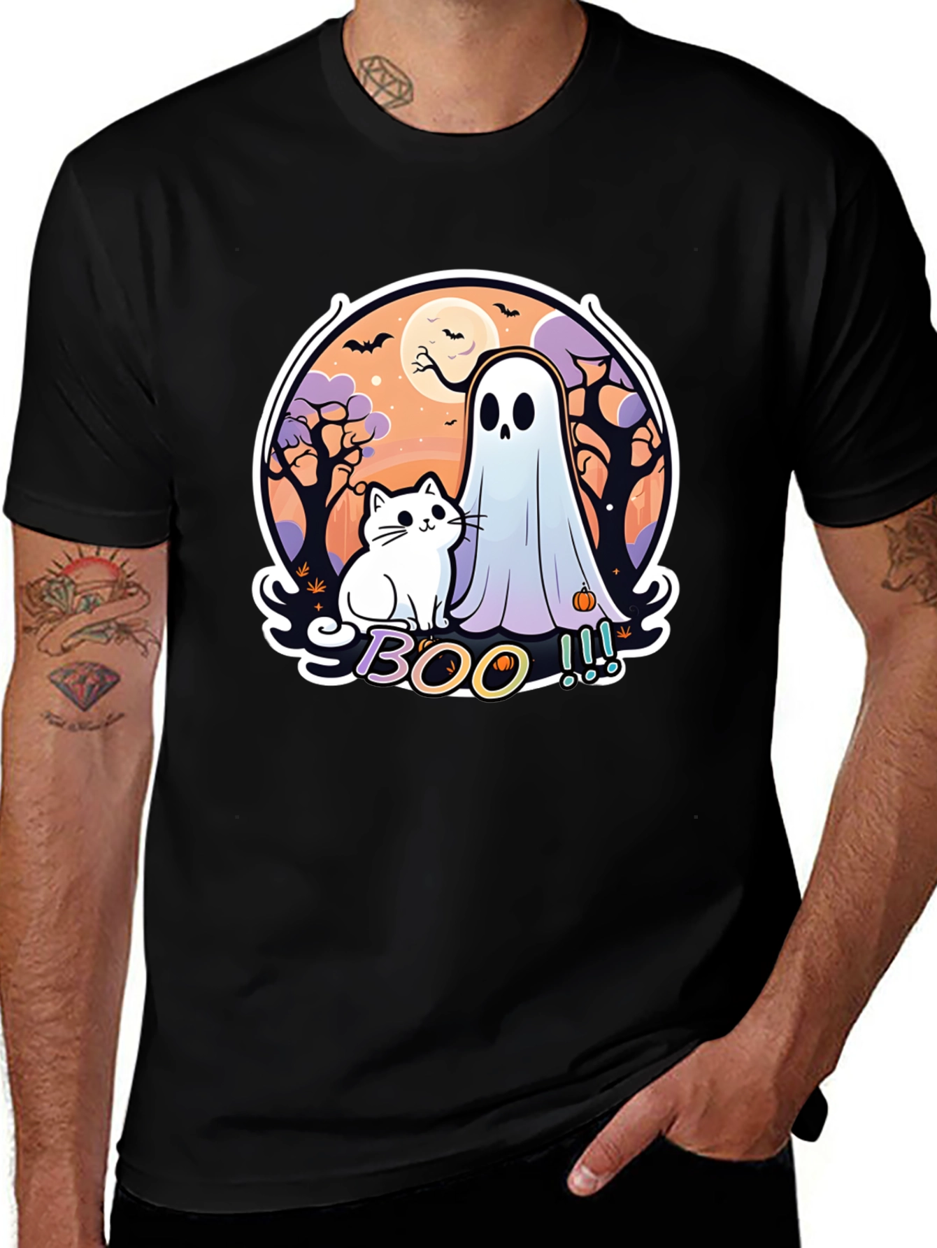 Halloween Ghost and Cat T-Shirt