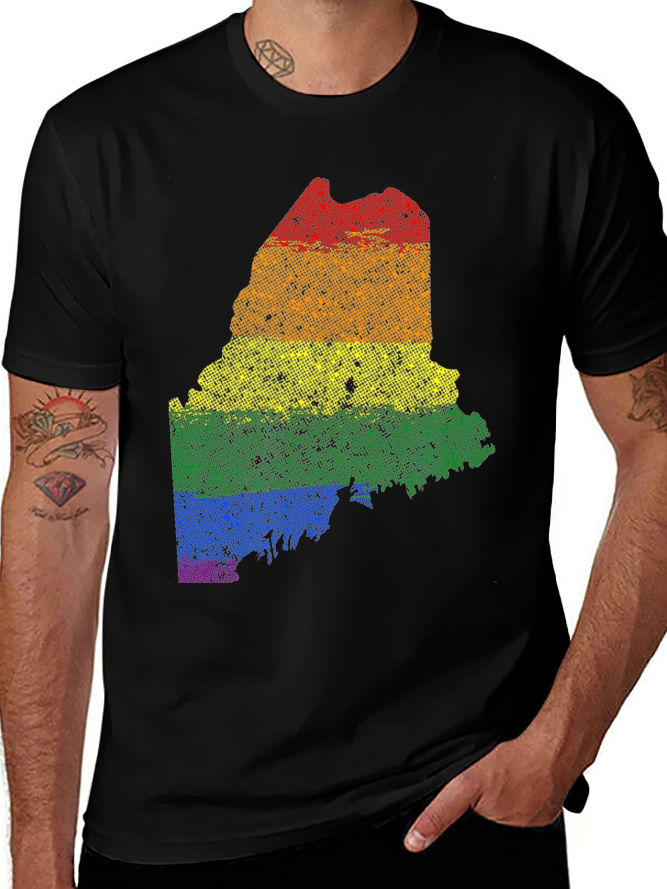 Maine Pride T-Shirt LGBT Rainbow State Map Tee