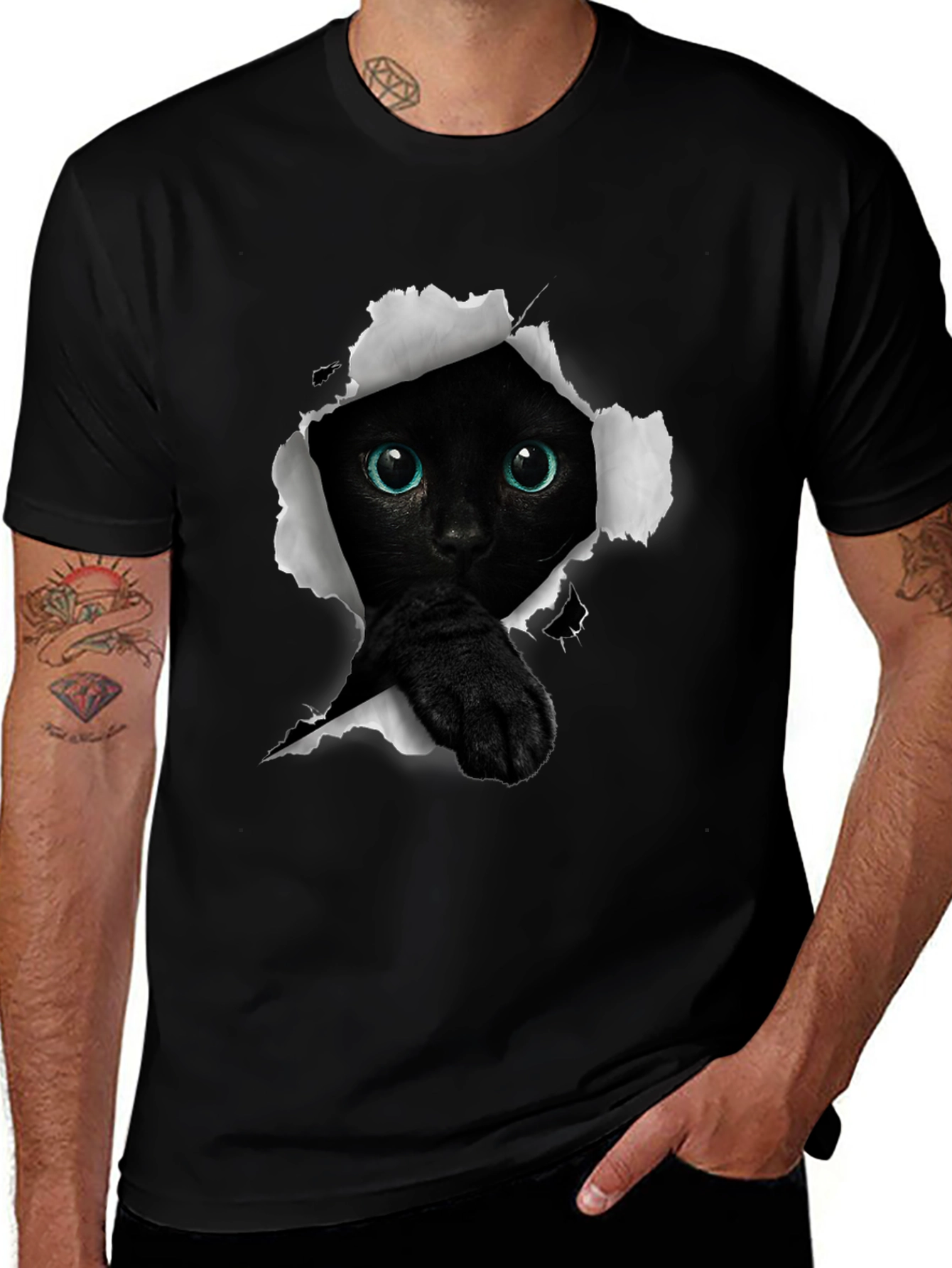 Variant 6 of Black Cat Graphic Tee - Peekaboo Style