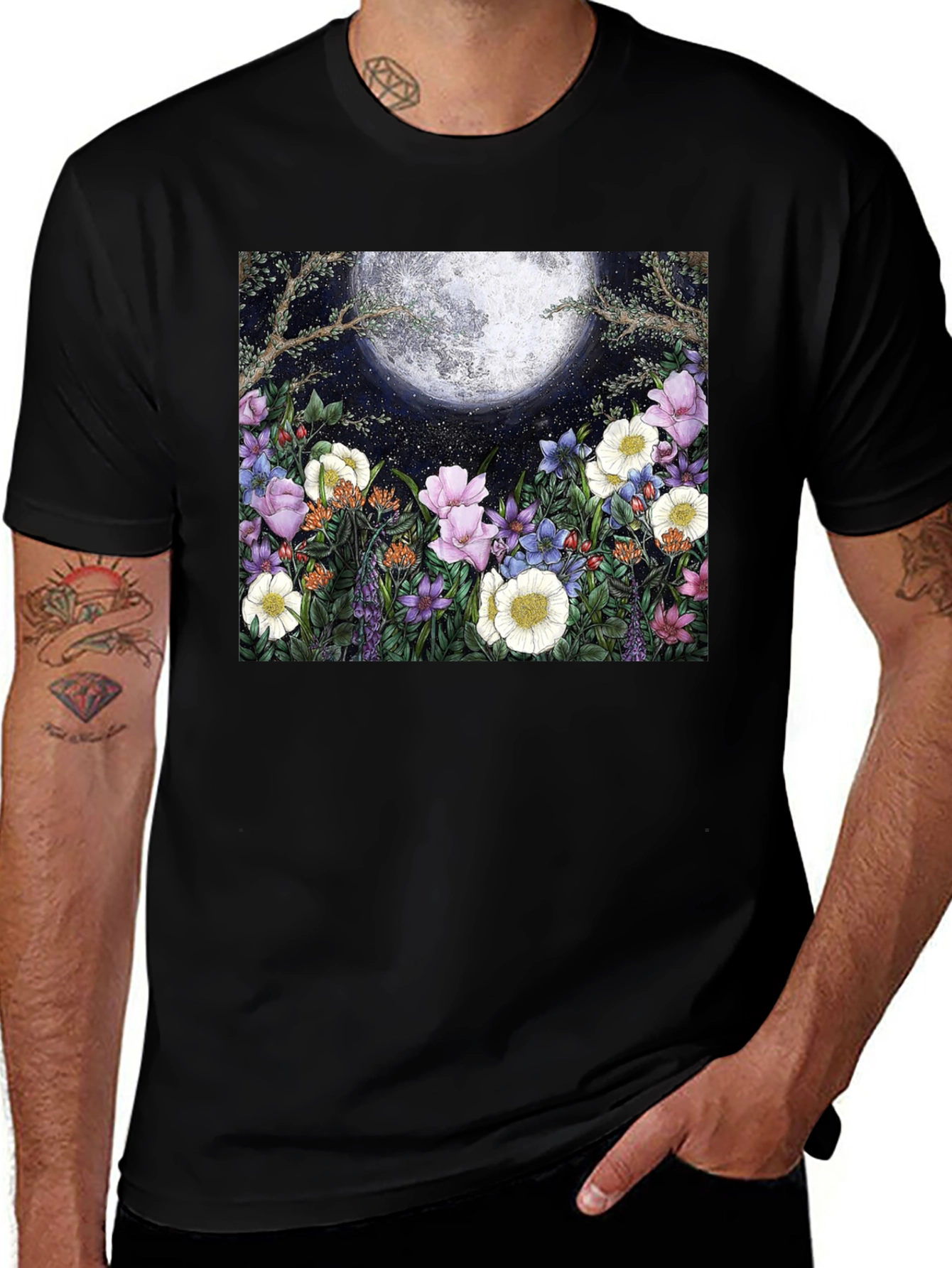 Variant 21 of Floral Moon Black Graphic T-Shirt