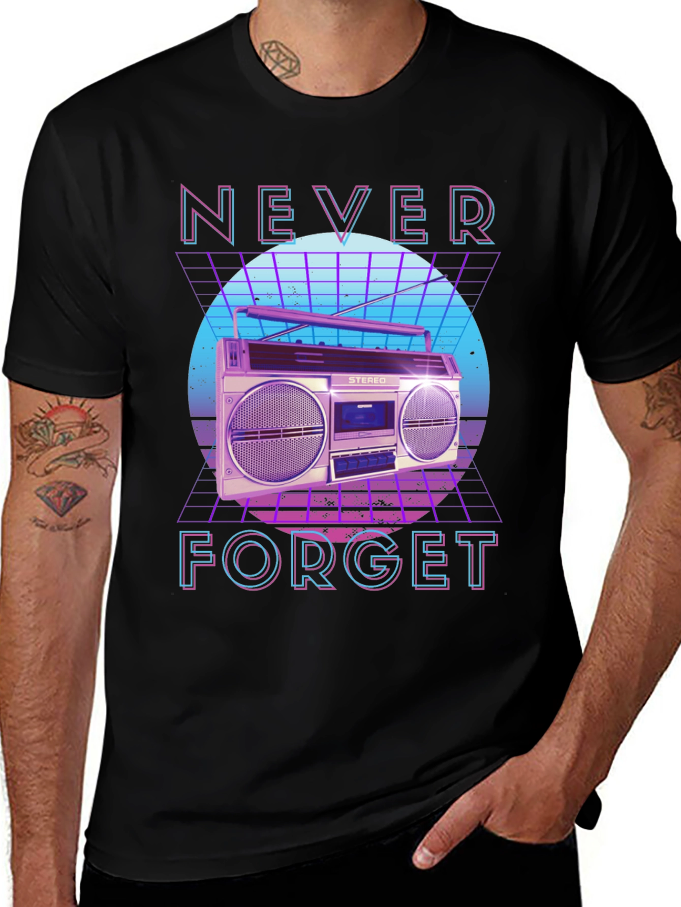 Variant 12 of Retro 80s Boombox Never Forget Graphic Tee