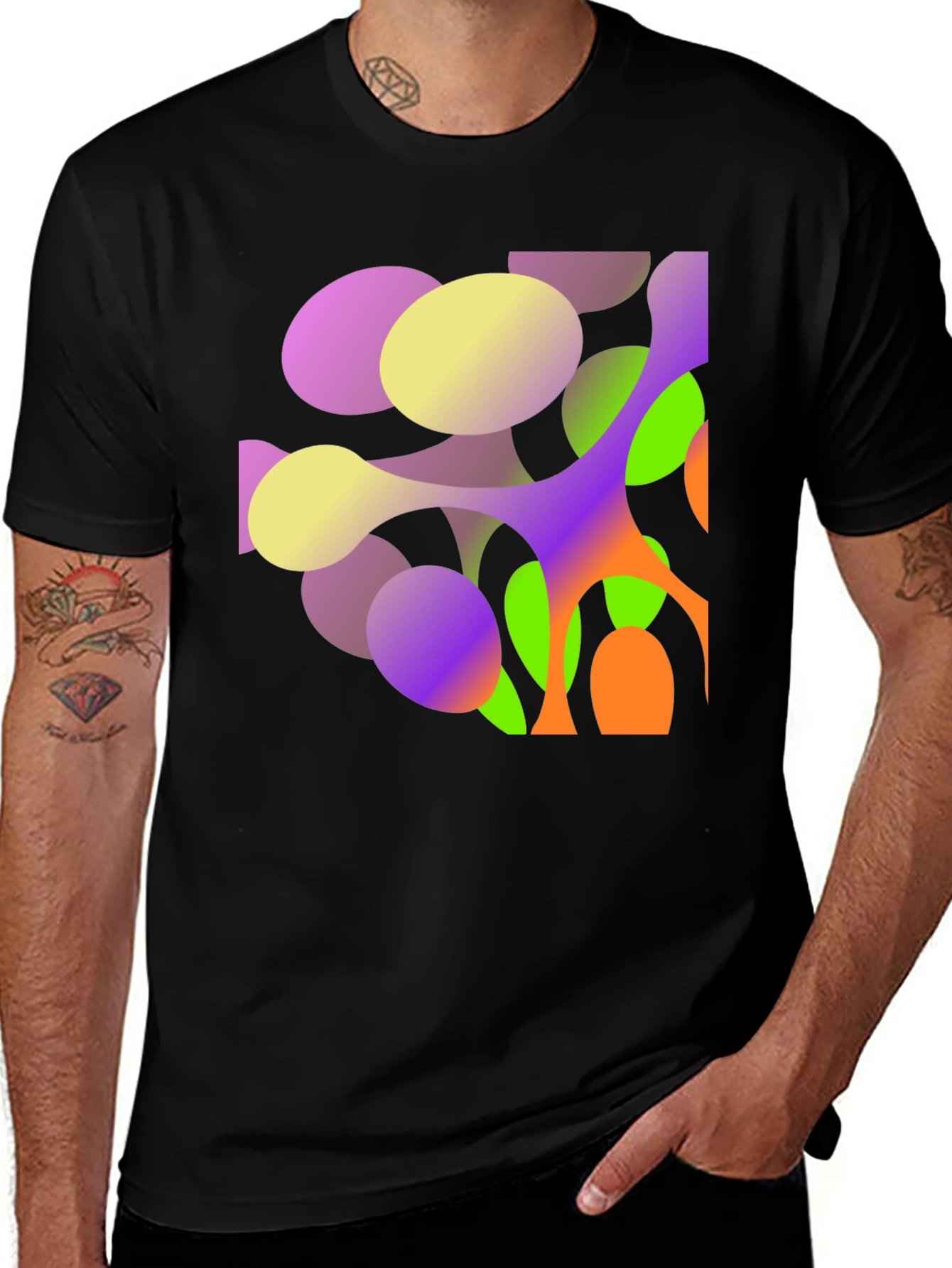 Variant 20 of Abstract Geometric Print Black T-Shirt