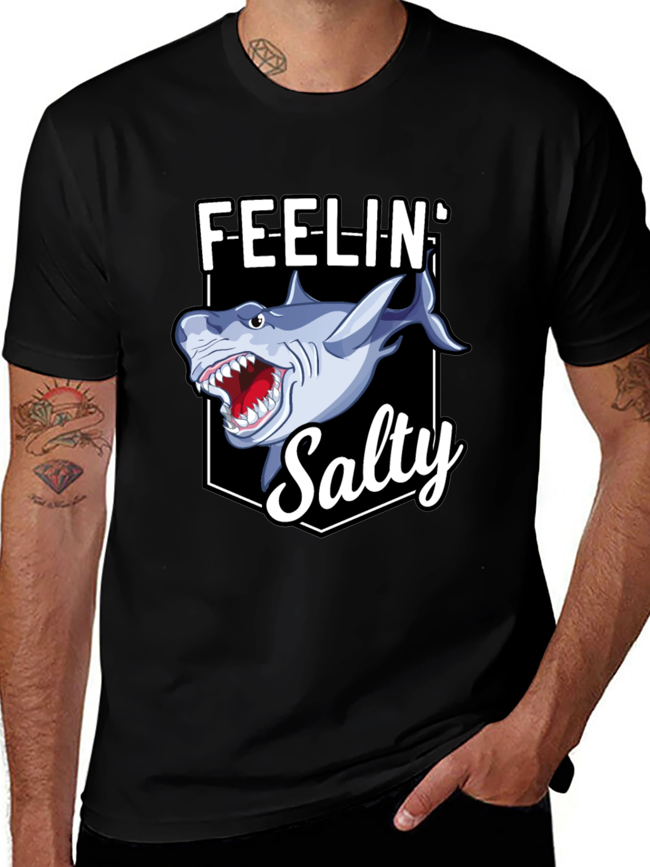 Variant 2 of Feelin' Salty Shark Graphic Tee - Bold Design