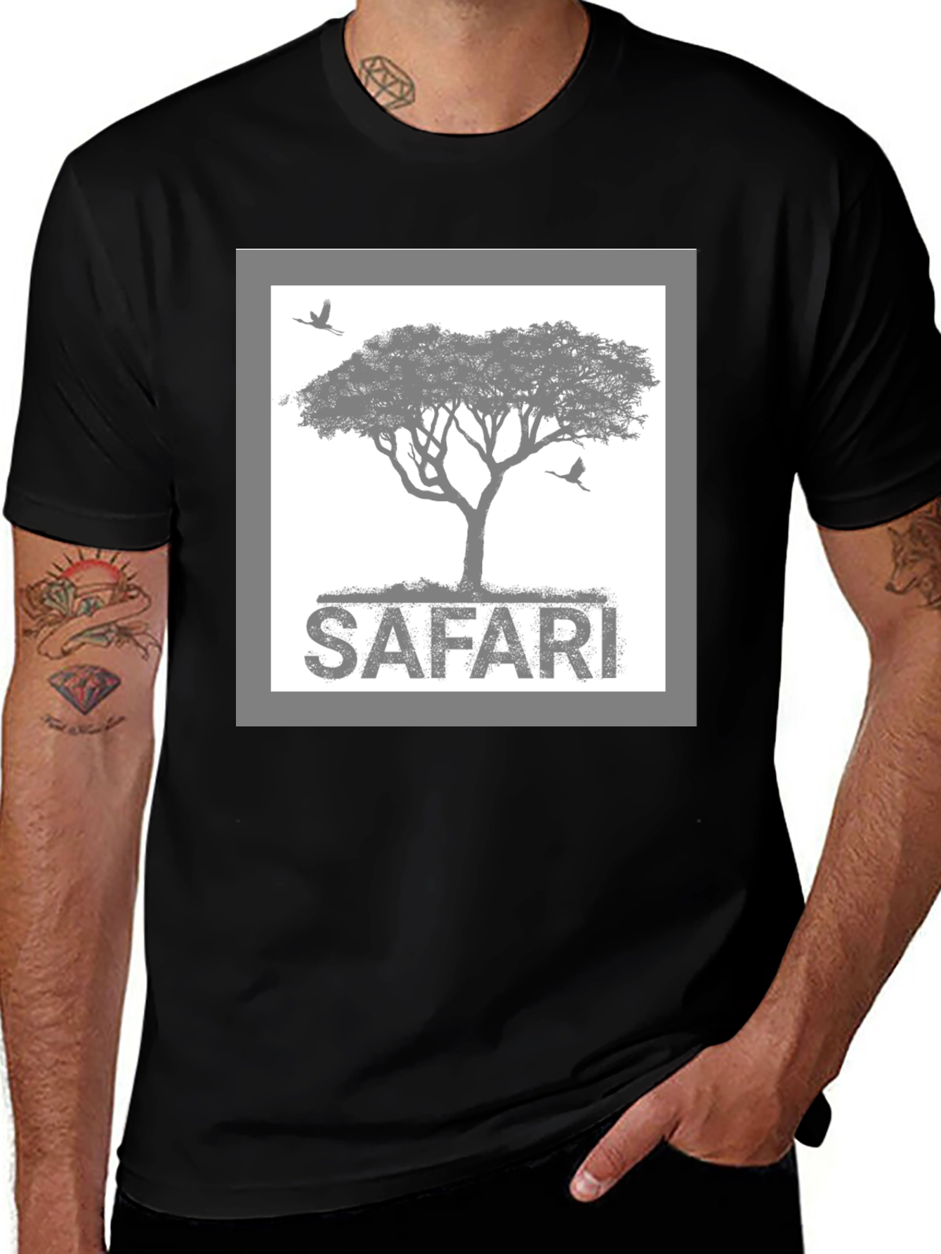 Variant 6 of Safari Tree Graphic T-Shirt - Black Crew Neck