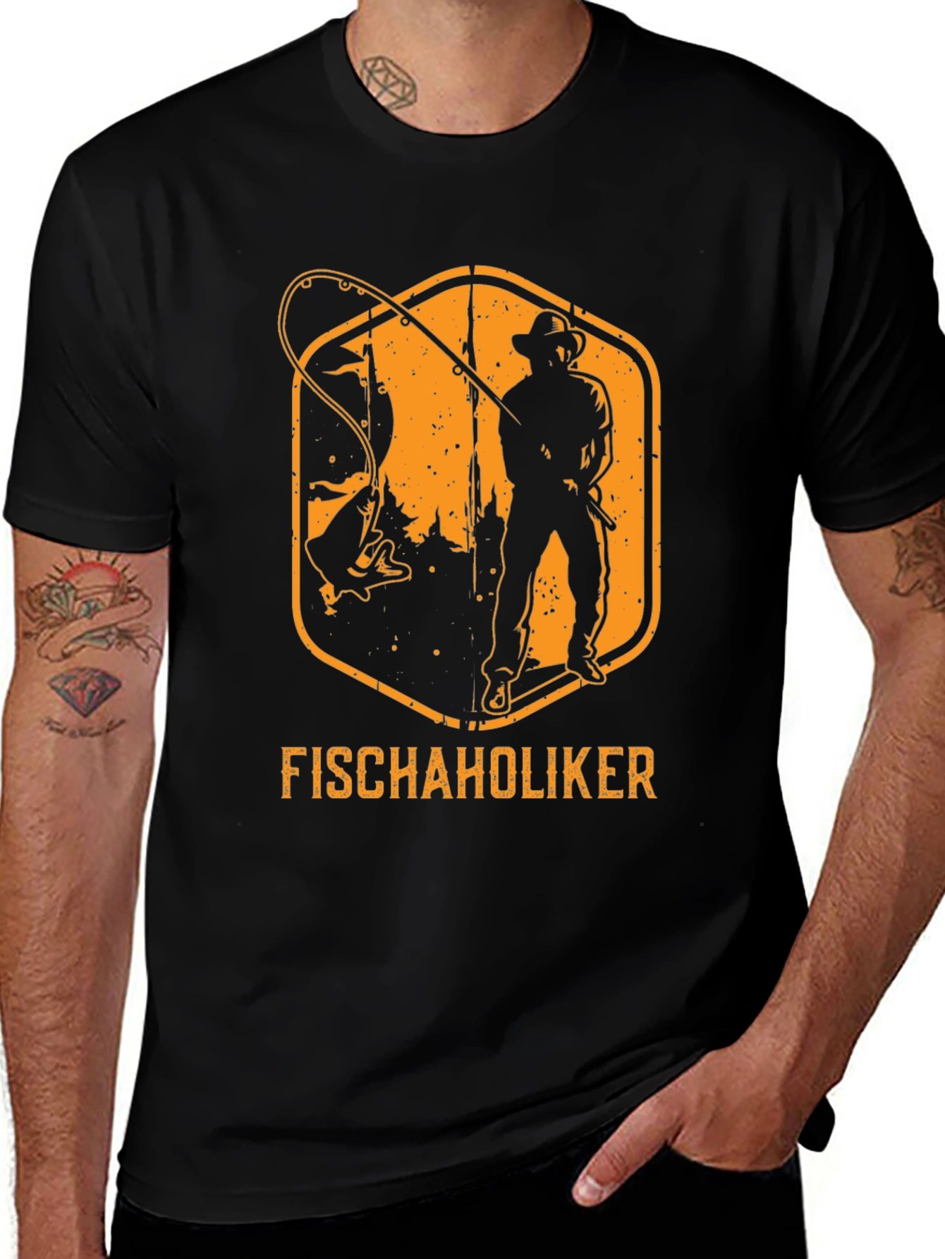 Variant 17 of Fischaholiker Fishing T-Shirt - Black Cotton Tee