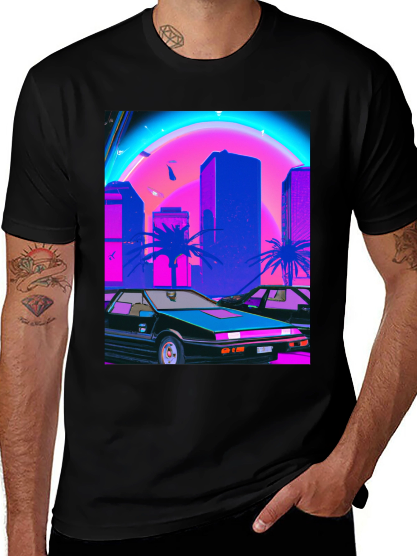 Variant 18 of Retro Wave Graphic Tee - Synthwave Car & City