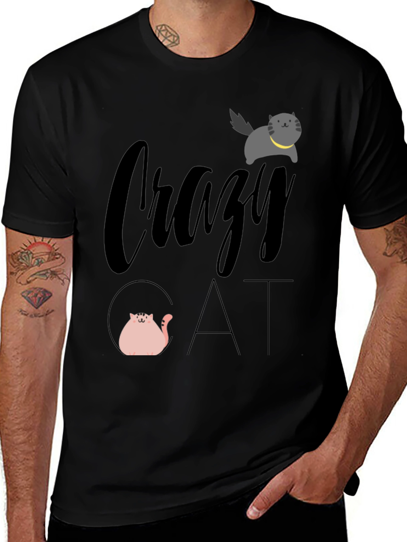 Variant 20 of Crazy Cat Graphic Tee - Unisex Black T-Shirt
