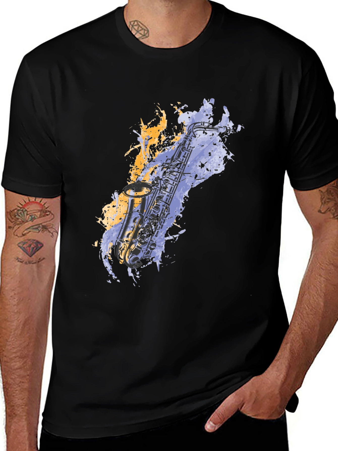 Black Saxophone Graphic T-Shirt - Cool Musician Tee main image