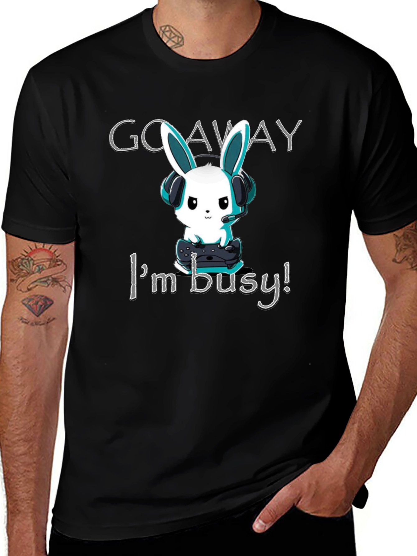 Variant 27 of Gamer Bunny Graphic Tee - Go Away, I'm Busy! - Cotton T-Shirt