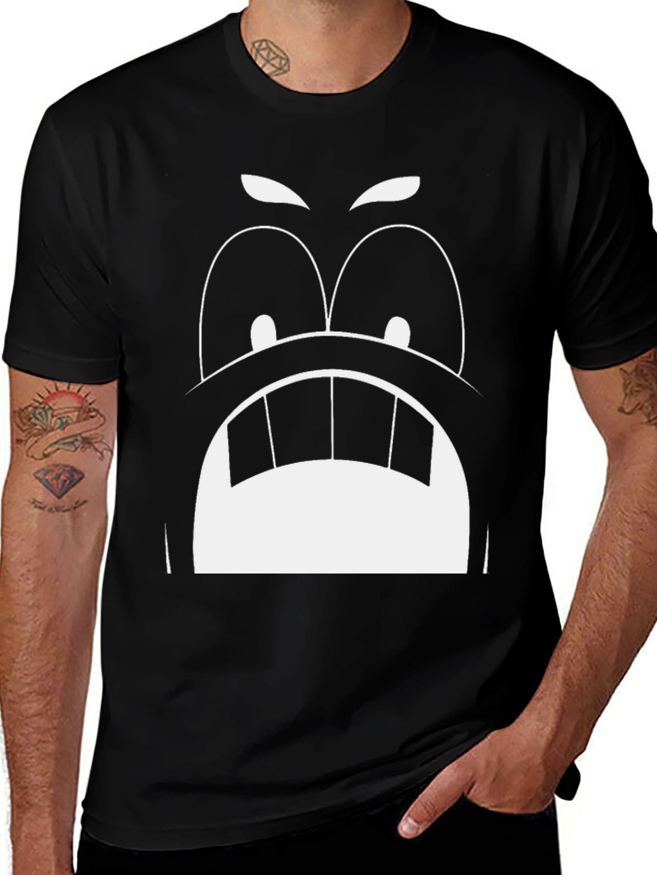 Variant 12 of Angry Cartoon Face Graphic Tee - Black Cotton T-Shirt