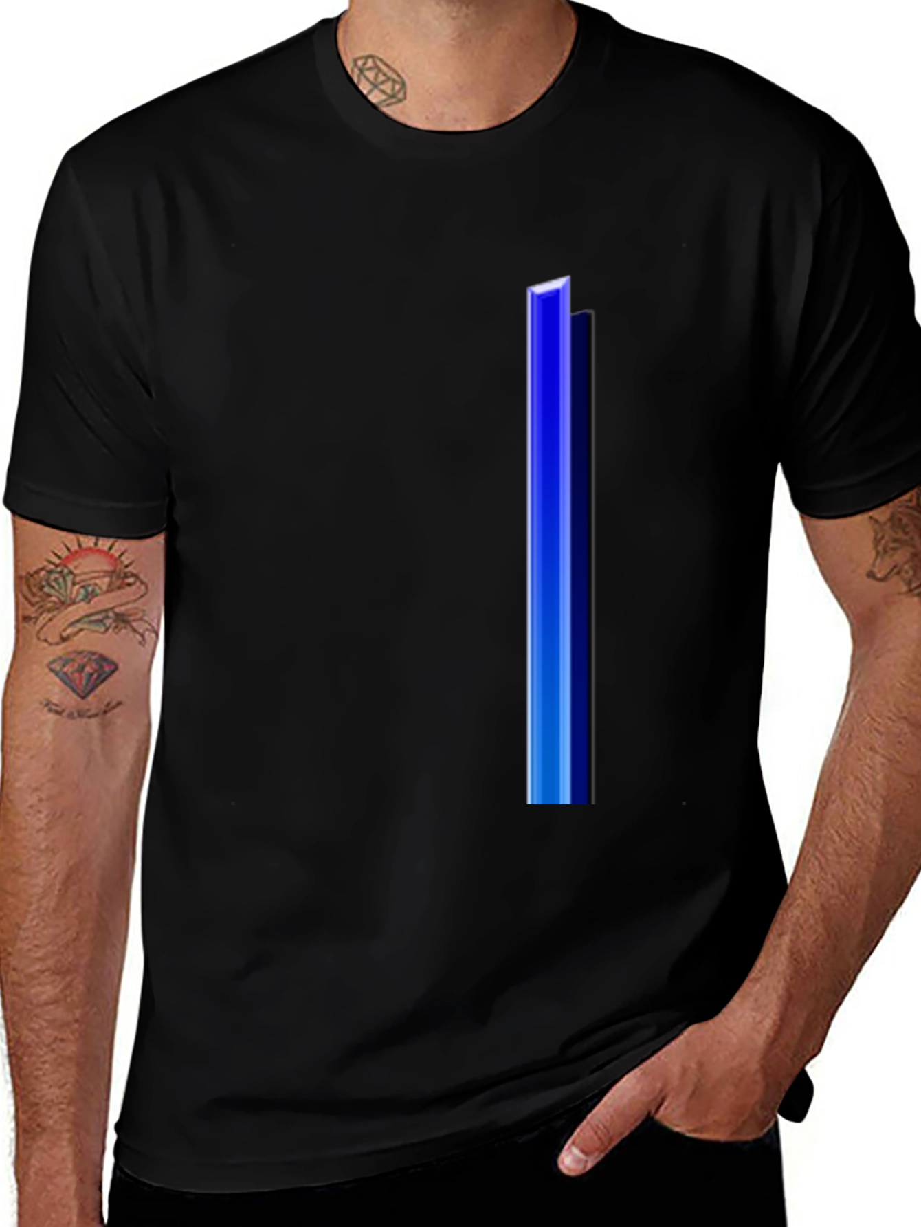 Variant 16 of Men's Black T-Shirt with Blue Stripe Design
