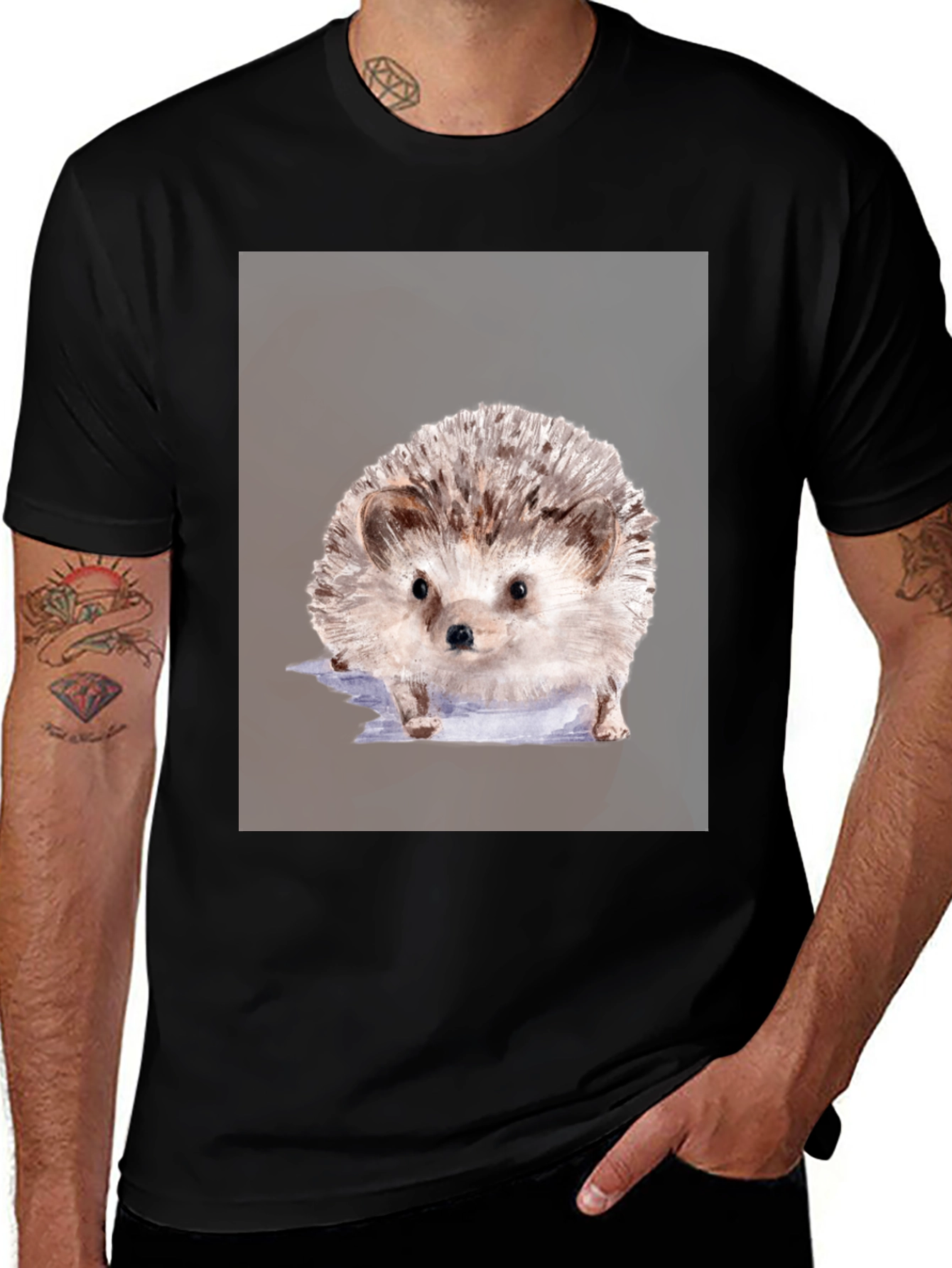 Variant 20 of Hedgehog Graphic Tee - Unisex Black T-Shirt