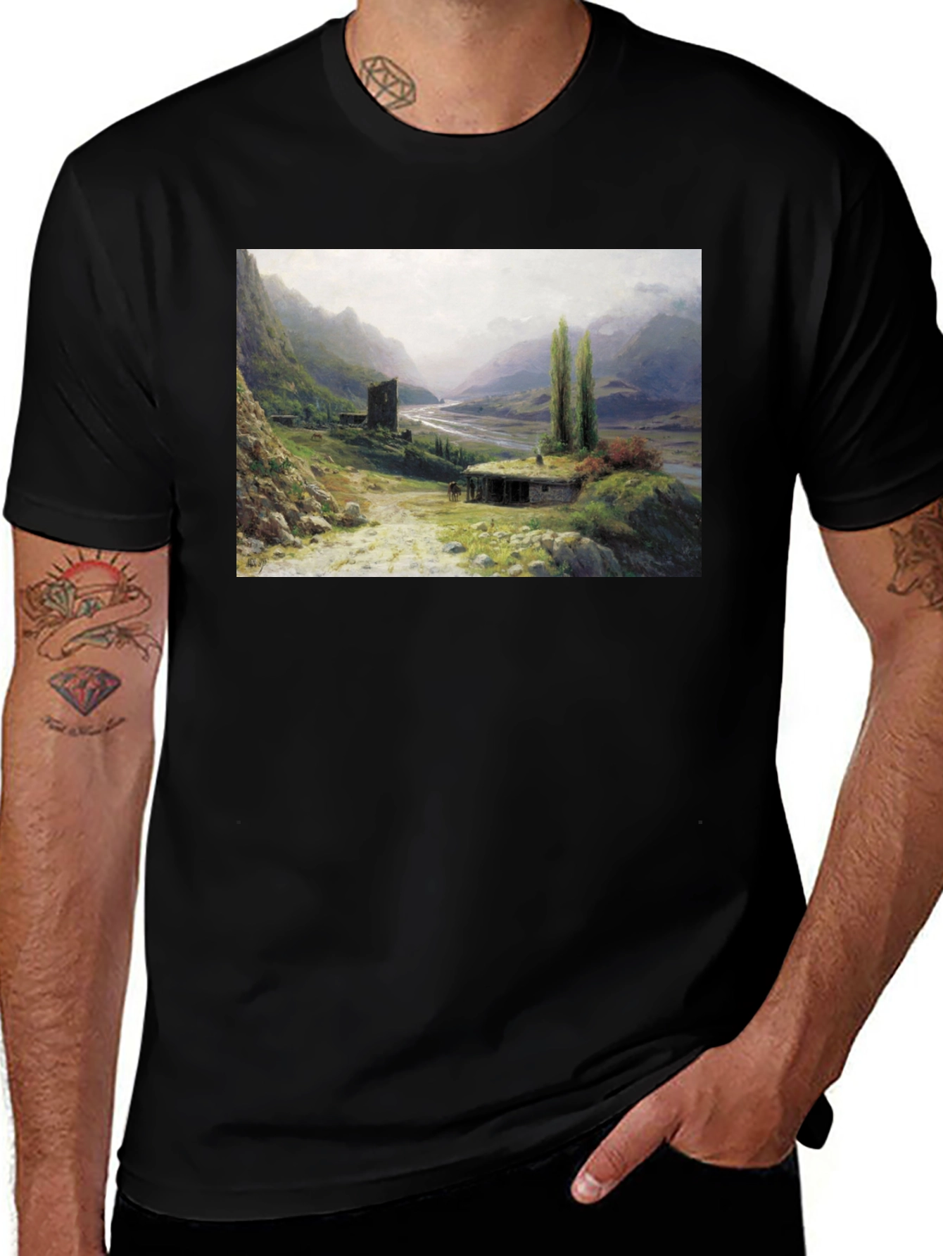 Variant 9 of Artistic Landscape Print Black T-Shirt