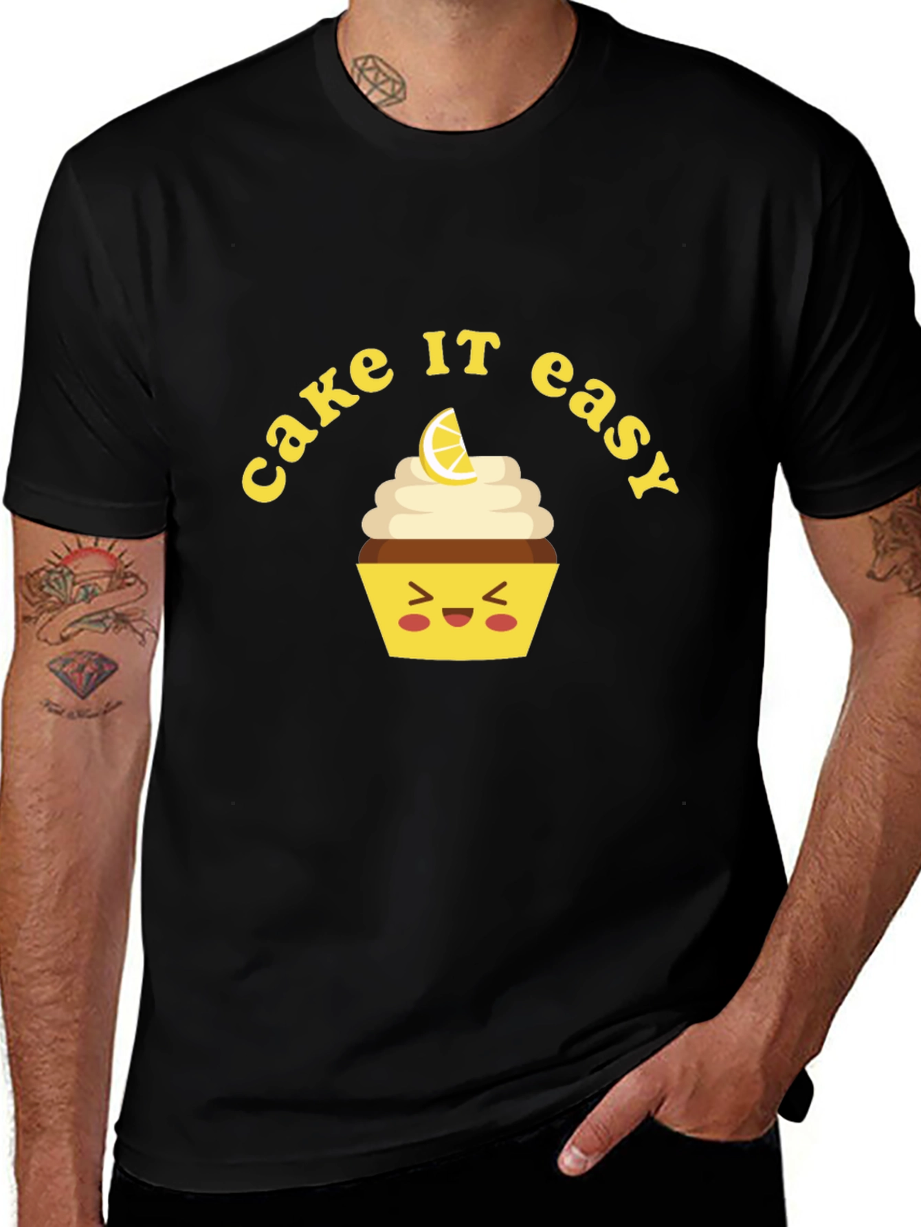 Variant 11 of Cake It Easy Graphic T-Shirt - Black Cotton Tee