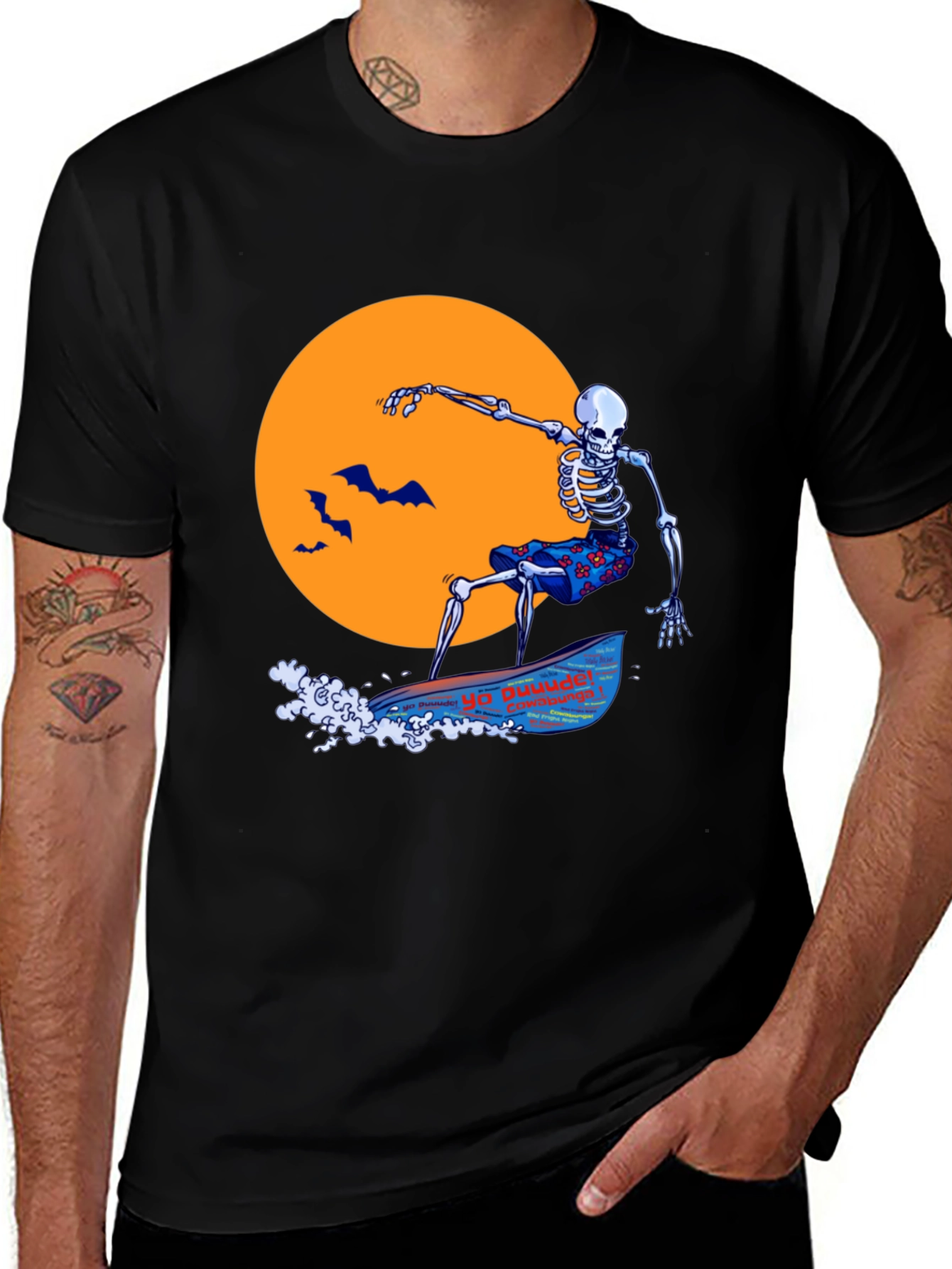 Variant 15 of Skeleton Surfing T-Shirt - Halloween Style