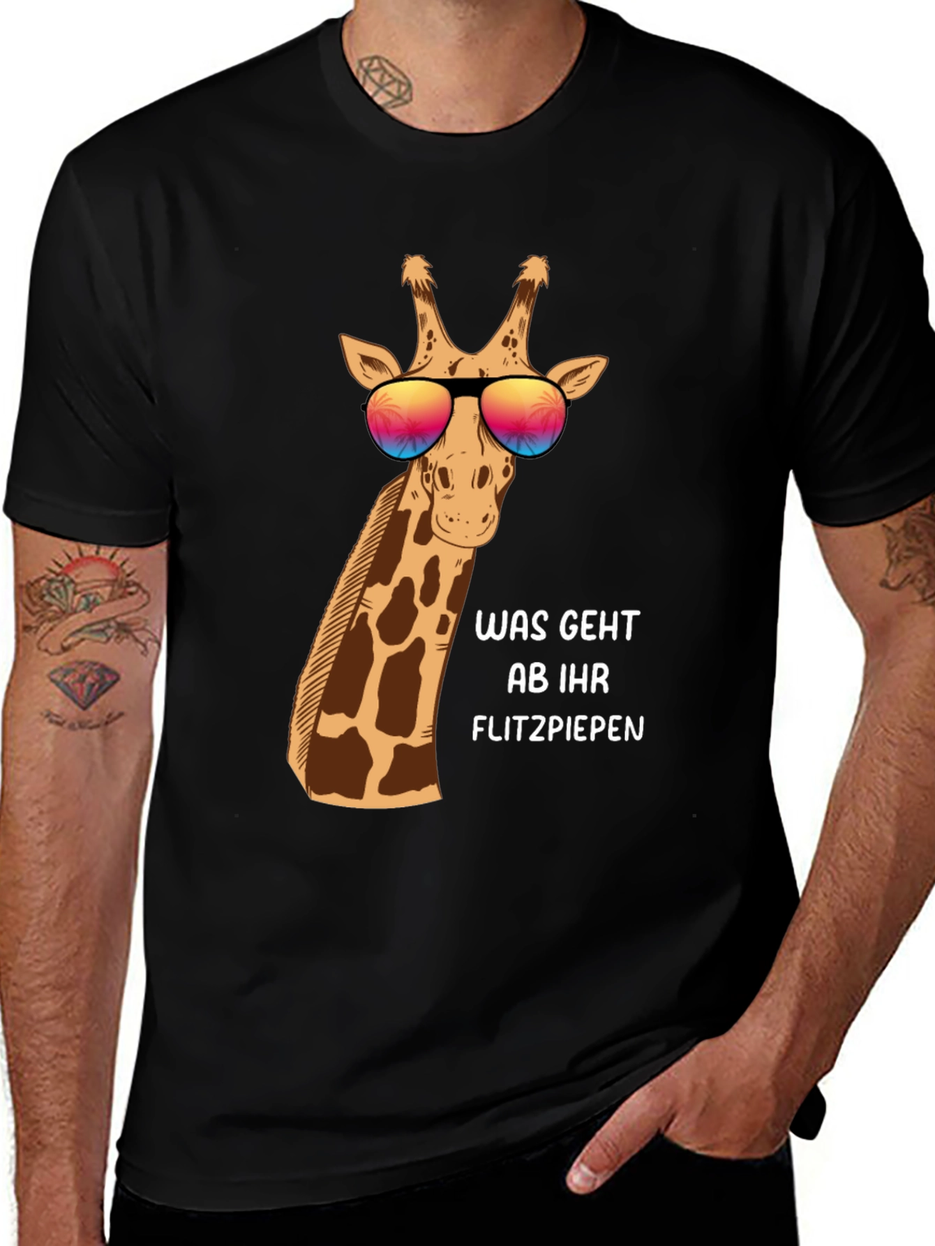 Variant 20 of Funny Giraffe T-Shirt - Was Geht Ab Ihr Flitzpiepen