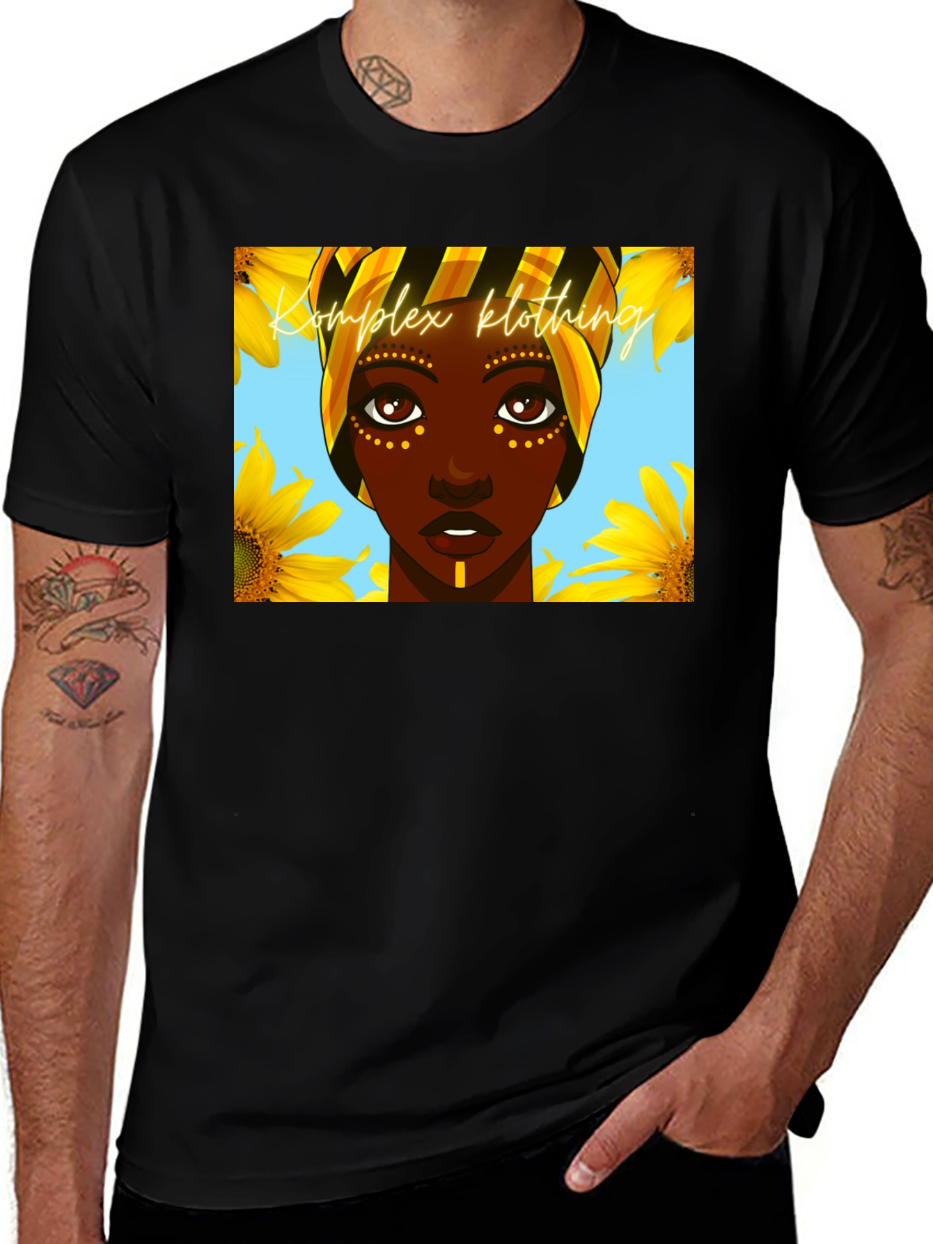 Variant 21 of Sunflower Woman Graphic Tee - Unique Black T-Shirt