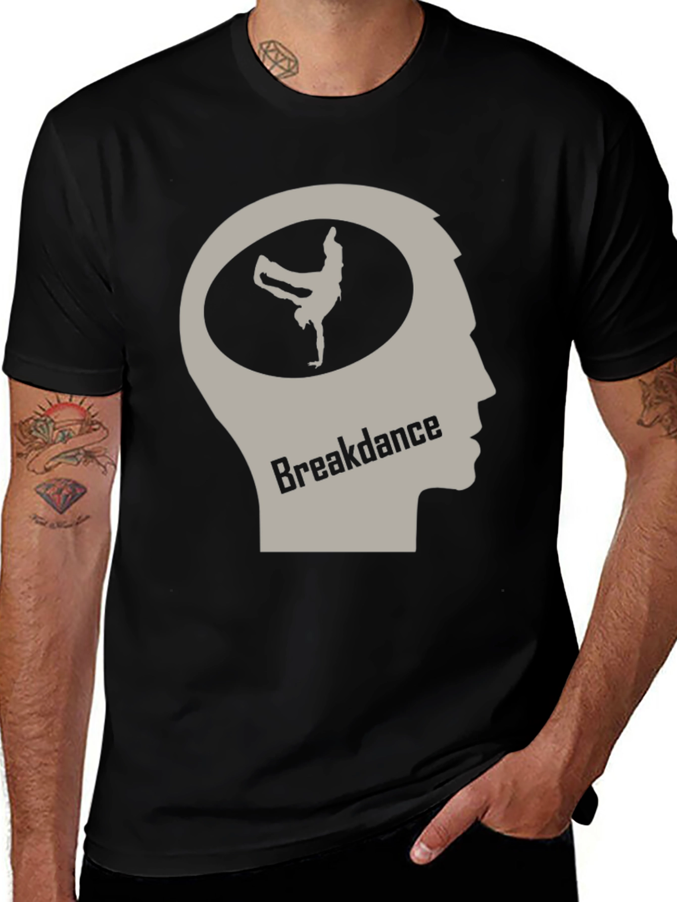 Variant 28 of Breakdance Brain T-Shirt - Black Crew Neck Tee